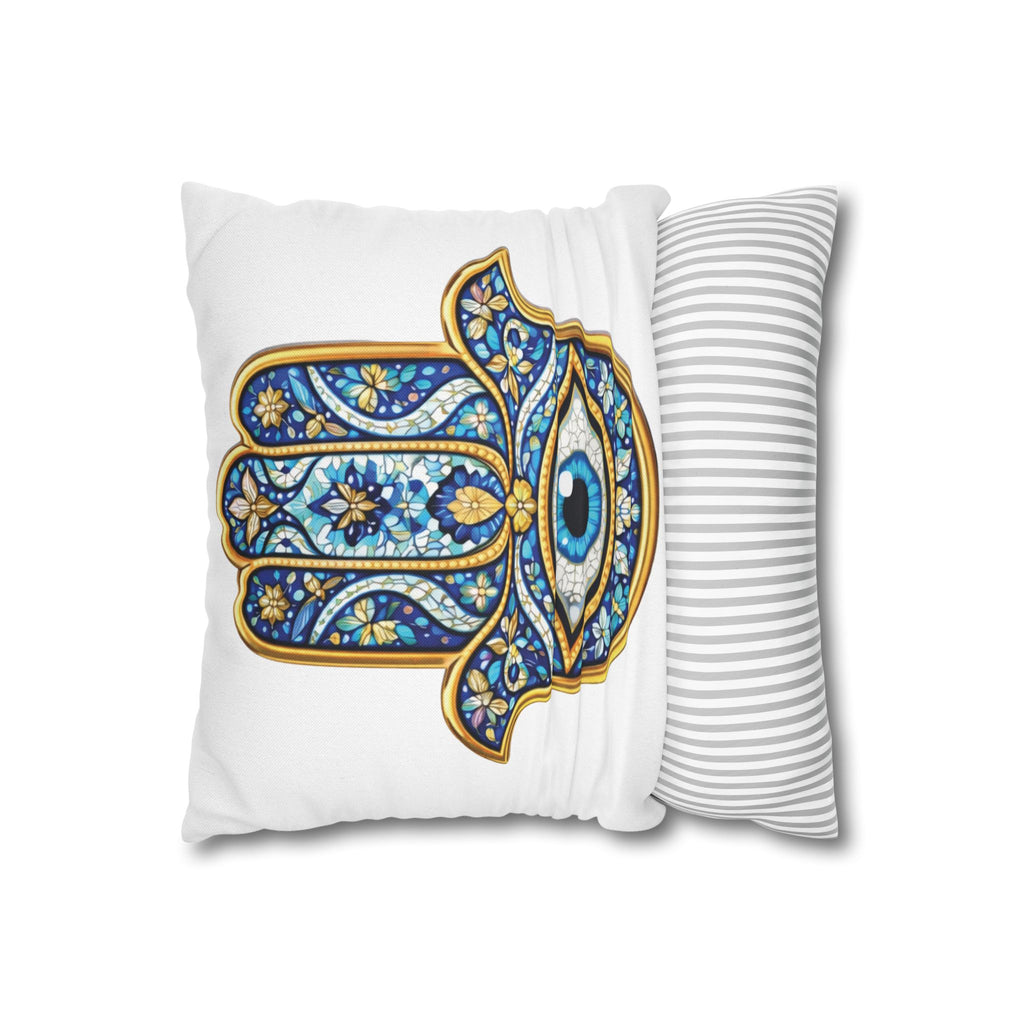 Hamsa Hand Throw Pillow – Blue Mosaic Evil Eye Decorative Pillowcase