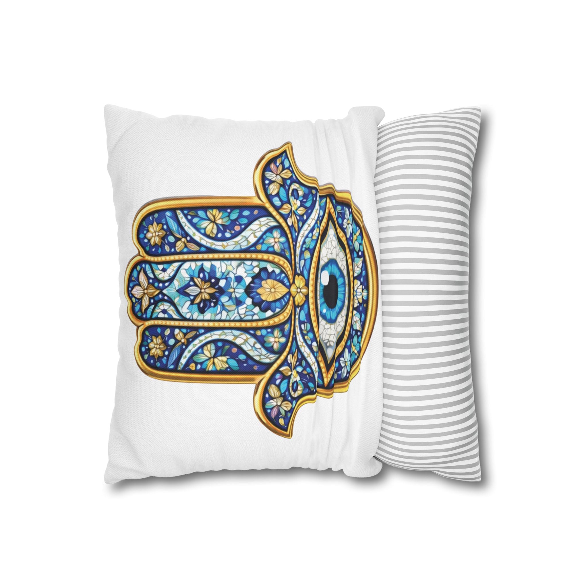 Hamsa Hand Throw Pillow – Blue Mosaic Evil Eye Decorative Pillowcase