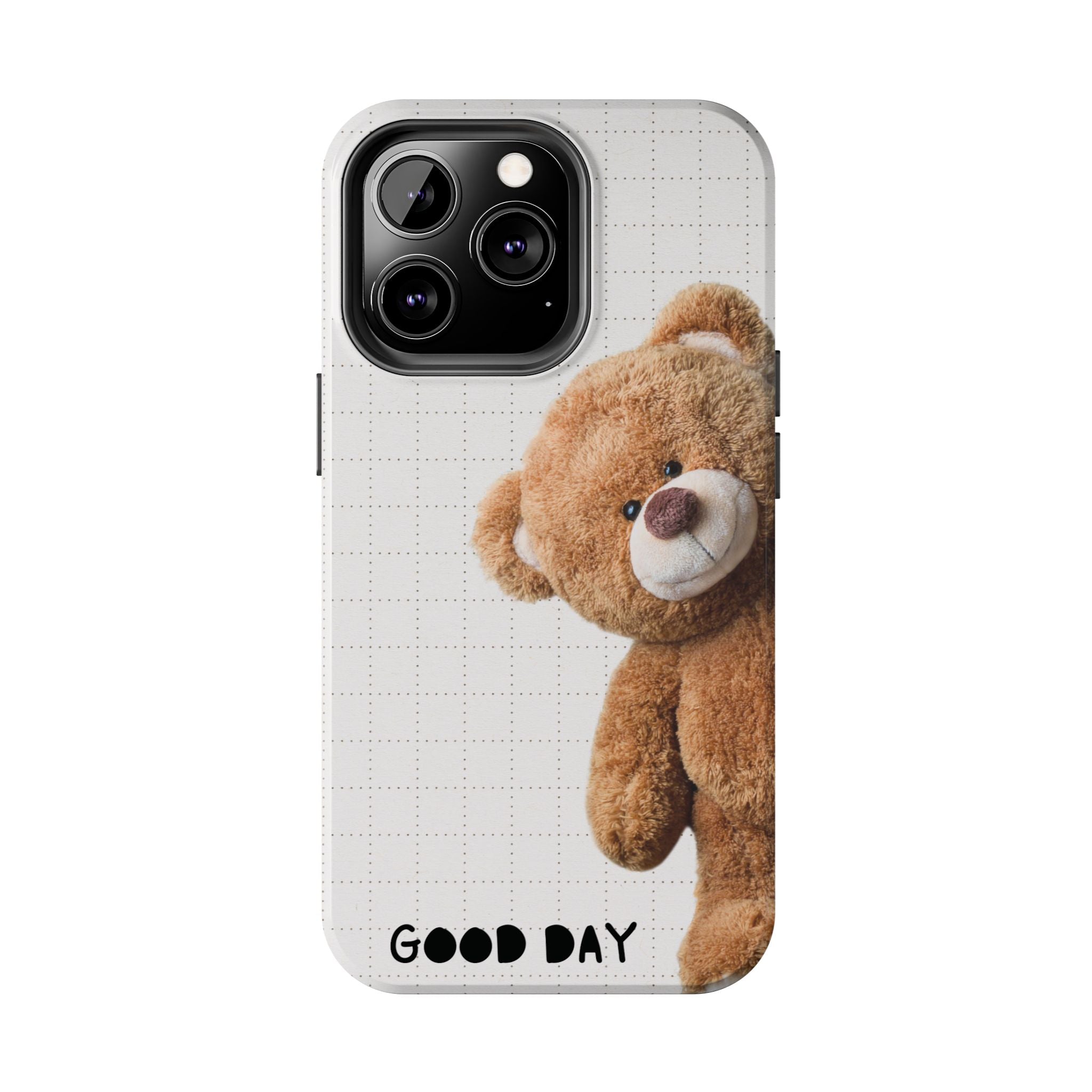Teddy Bear Tough Phone Case — Cute Plush Peeking Design, Protective Shockproof Cover