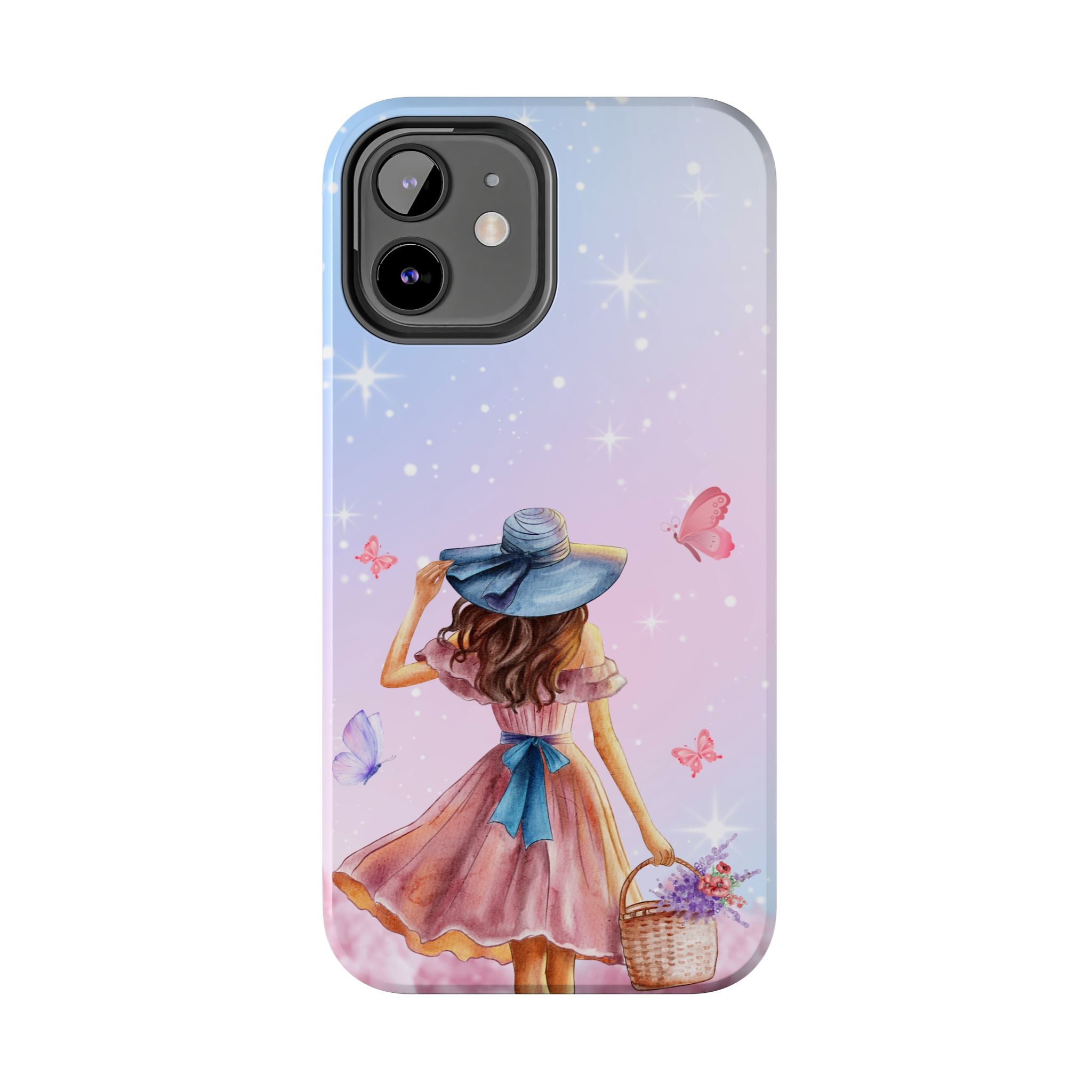 Pastel Girl with Hat Phone Case — Floral Basket Butterfly Tough Phone Case