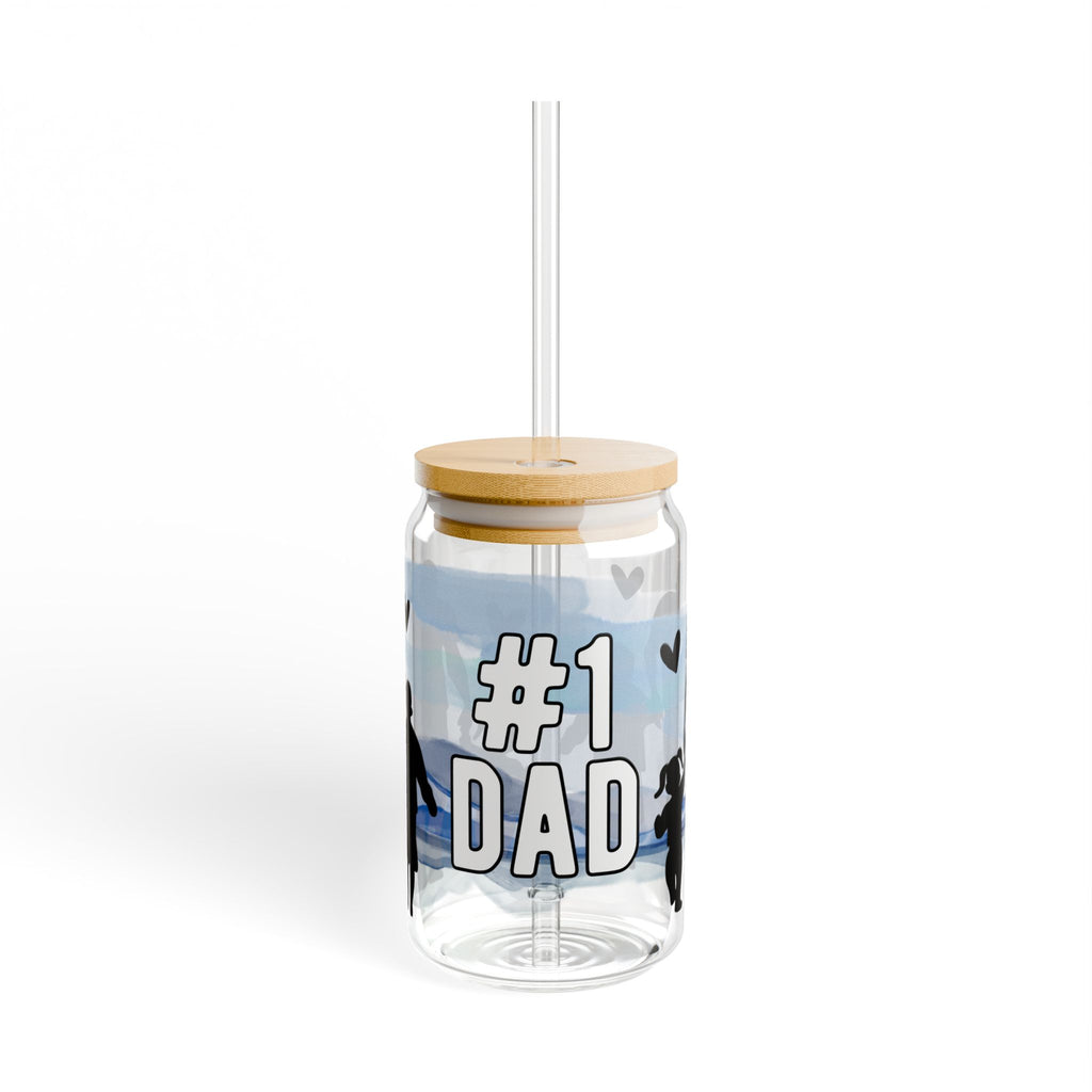 #1 Dad Sipper Glass – 16oz Father’s Day Drinking Jar with Family Silhouette