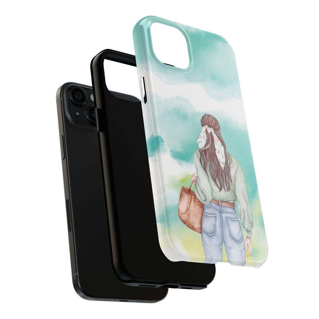 Watercolor Girl Tough Phone Case — Trendy Pastel Back-to-School Protective Cover