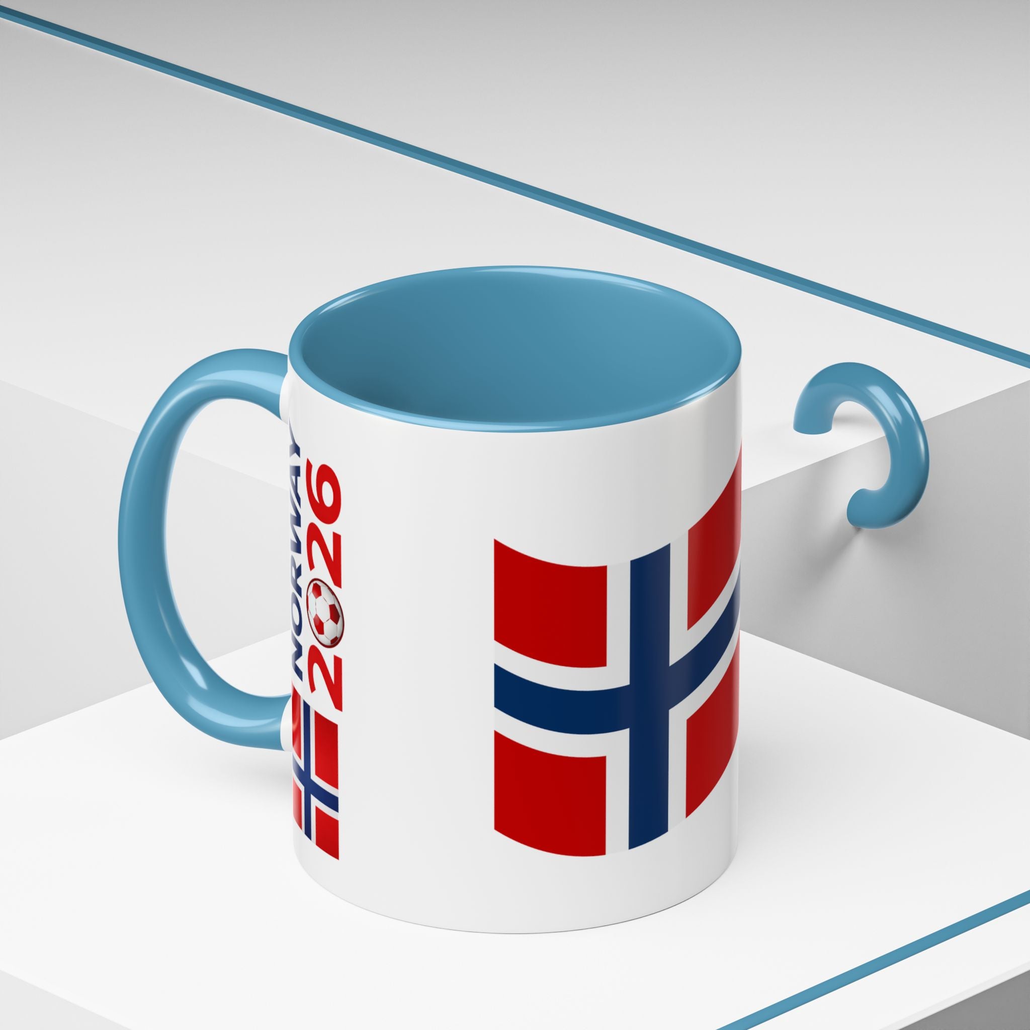 Norway Flag Accent Coffee Mug – Norway 2026 Soccer Fan Ceramic Mug (11/15oz)