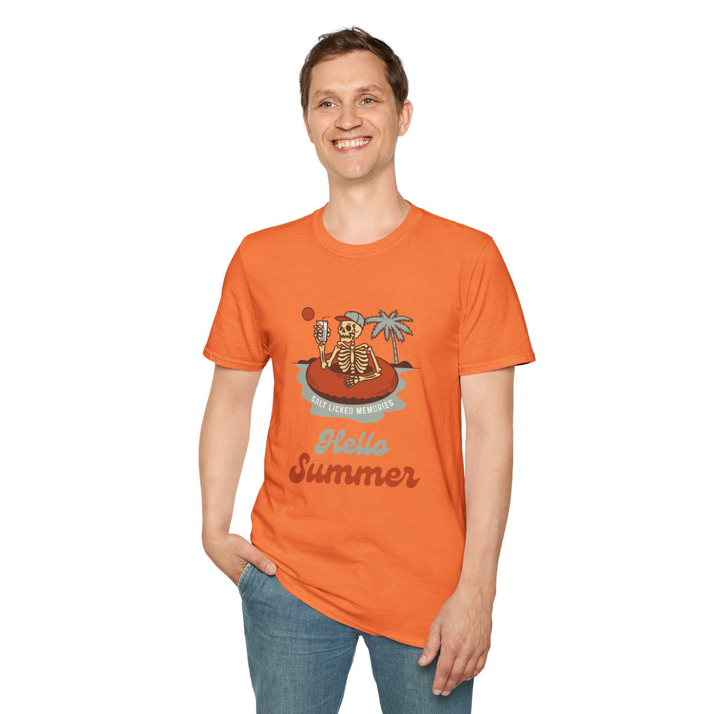 Hello Summer Skeleton T-Shirt — Retro Beach Vacation Tee