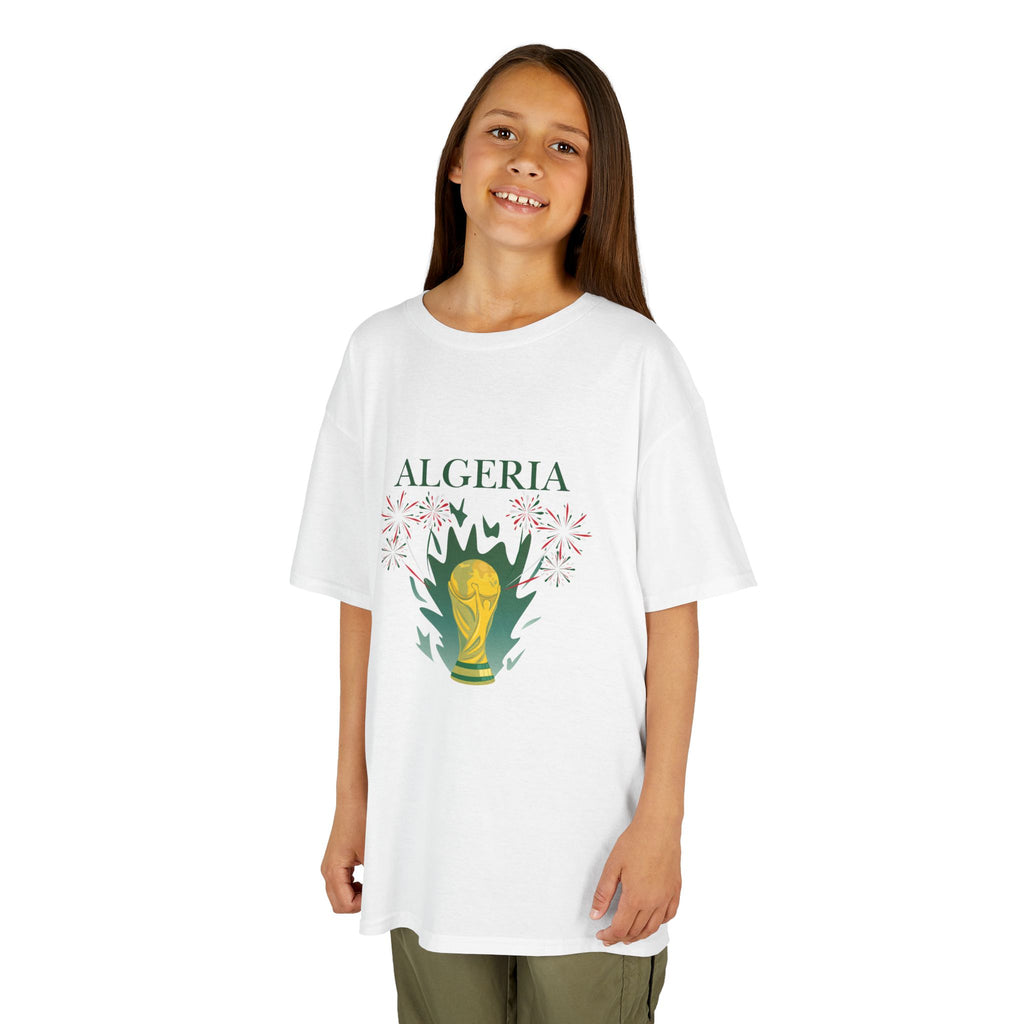 Algeria Kids T‑Shirt – Cup Trophy & Flag Soccer Tee