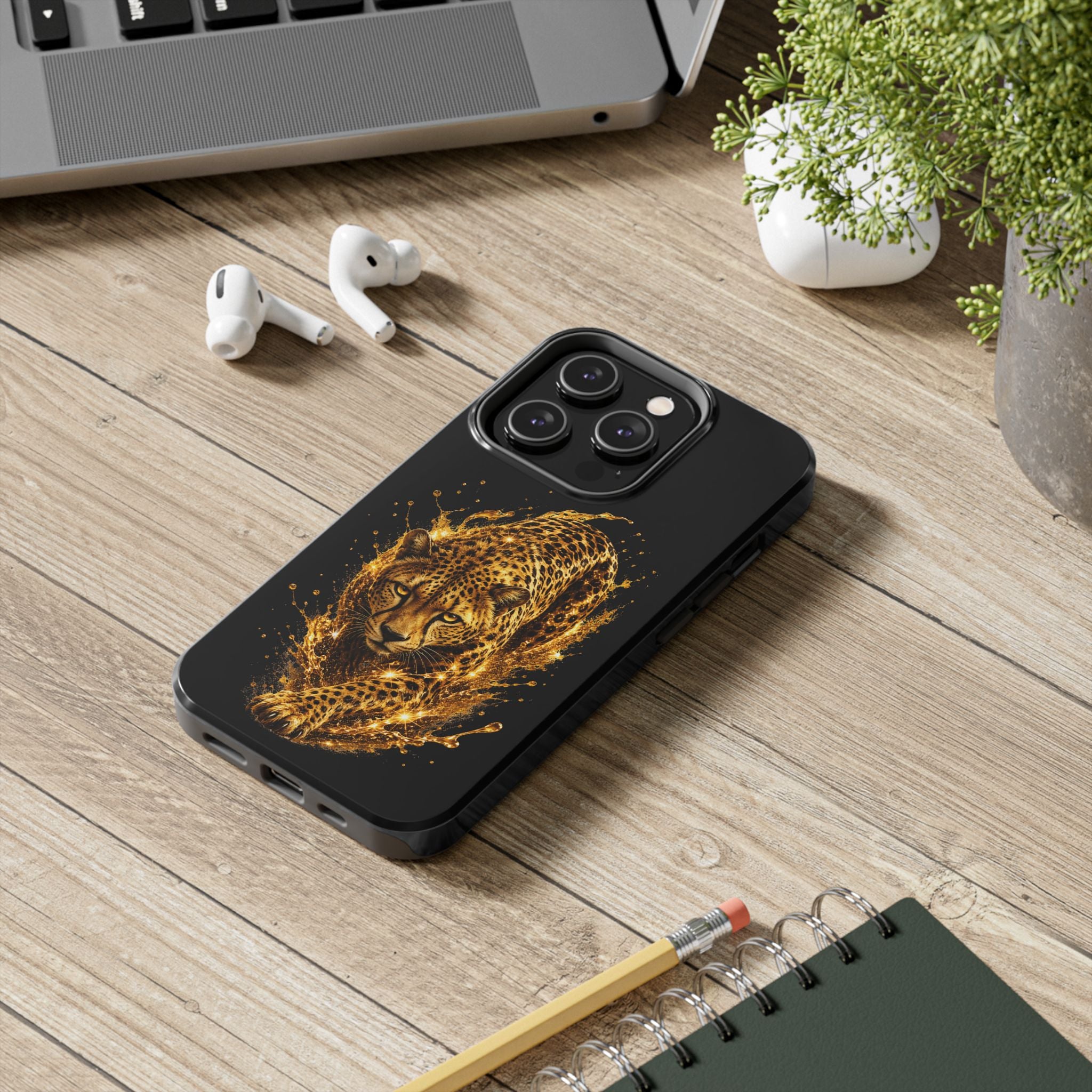Golden Cheetah Tough Phone Case — Fierce Splash Design, Protective iPhone Cover