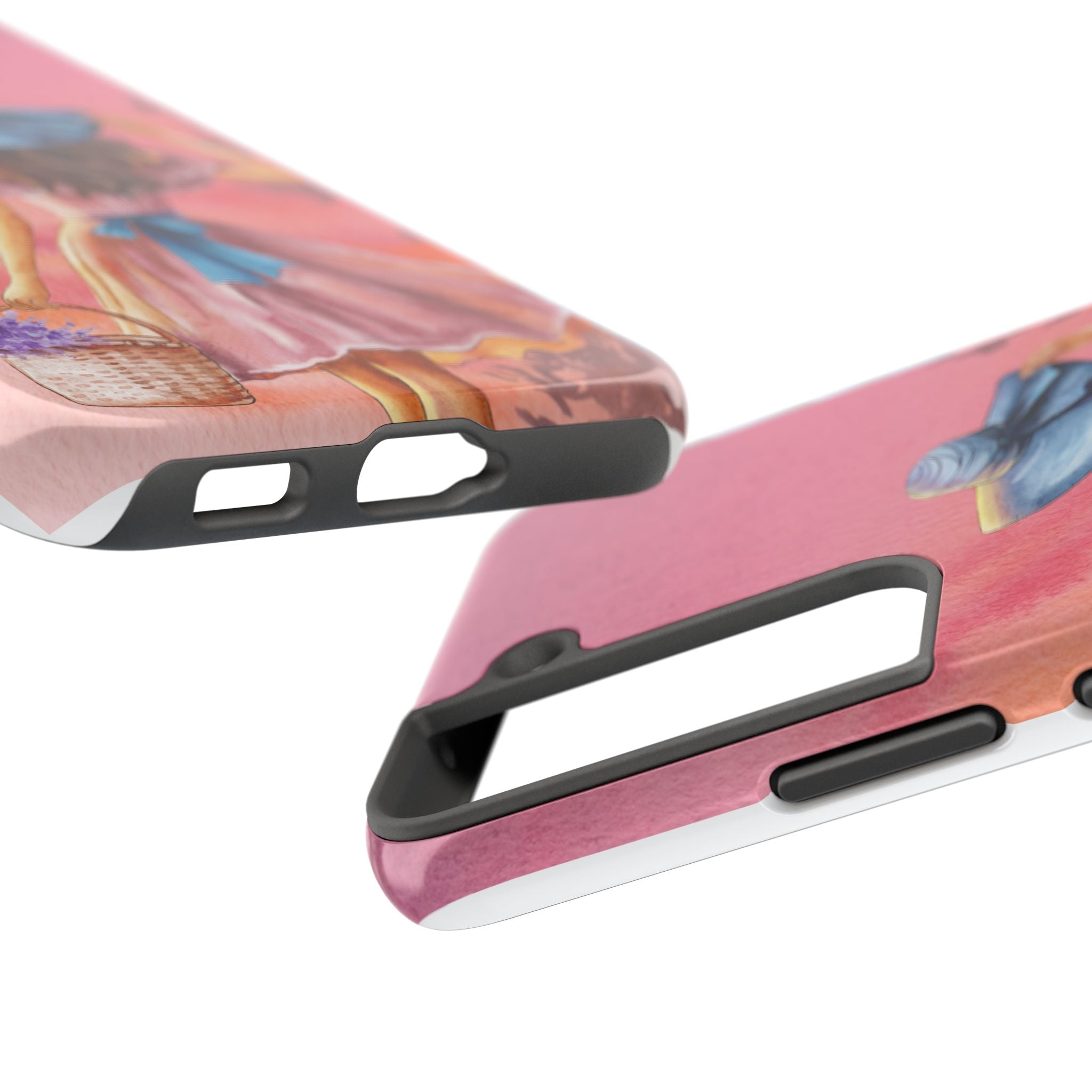 Pastel Picnic Girl Phone Case — Protective Tough Phone Case with Watercolor Sunset Design