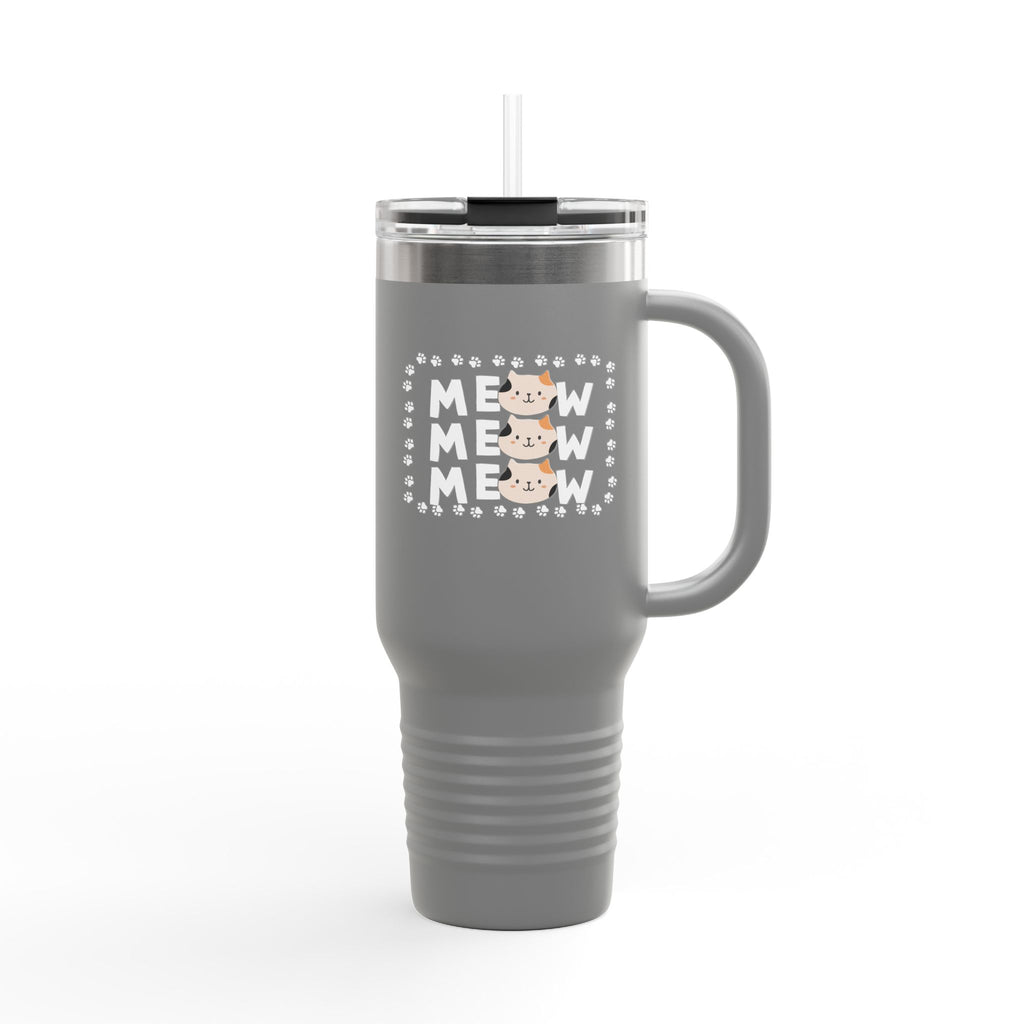 40oz Insulated Travel Mug — Red "MEOW MEOW" Cute Cat Paw Design