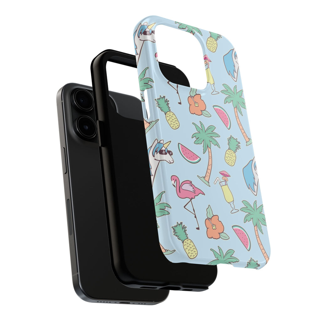Tropical Summer Tough Phone Case — Pineapple, Flamingo & Palm Pattern