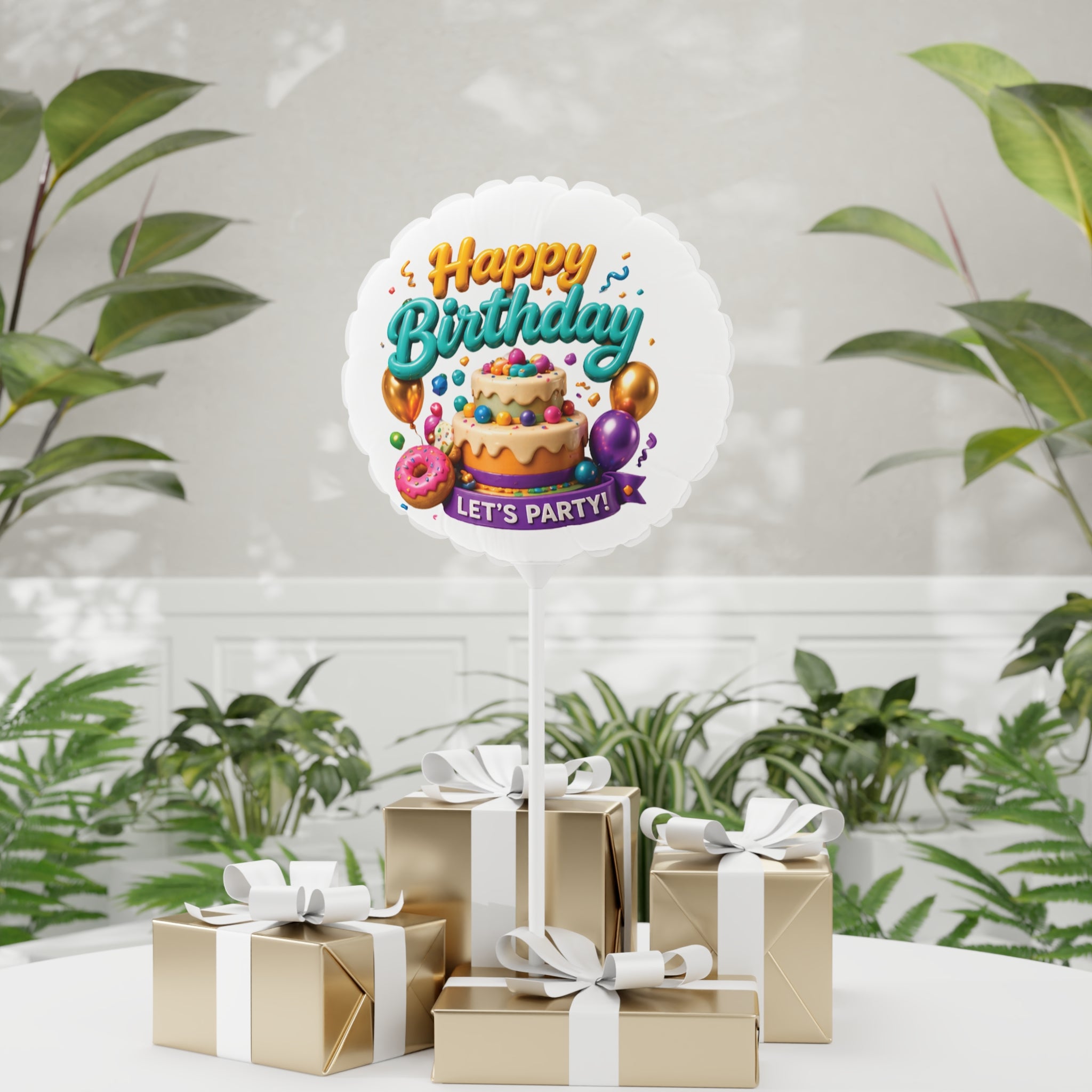 Happy Birthday Foil Balloon — 11" Round/Heart Party Balloon ("Let's Party")