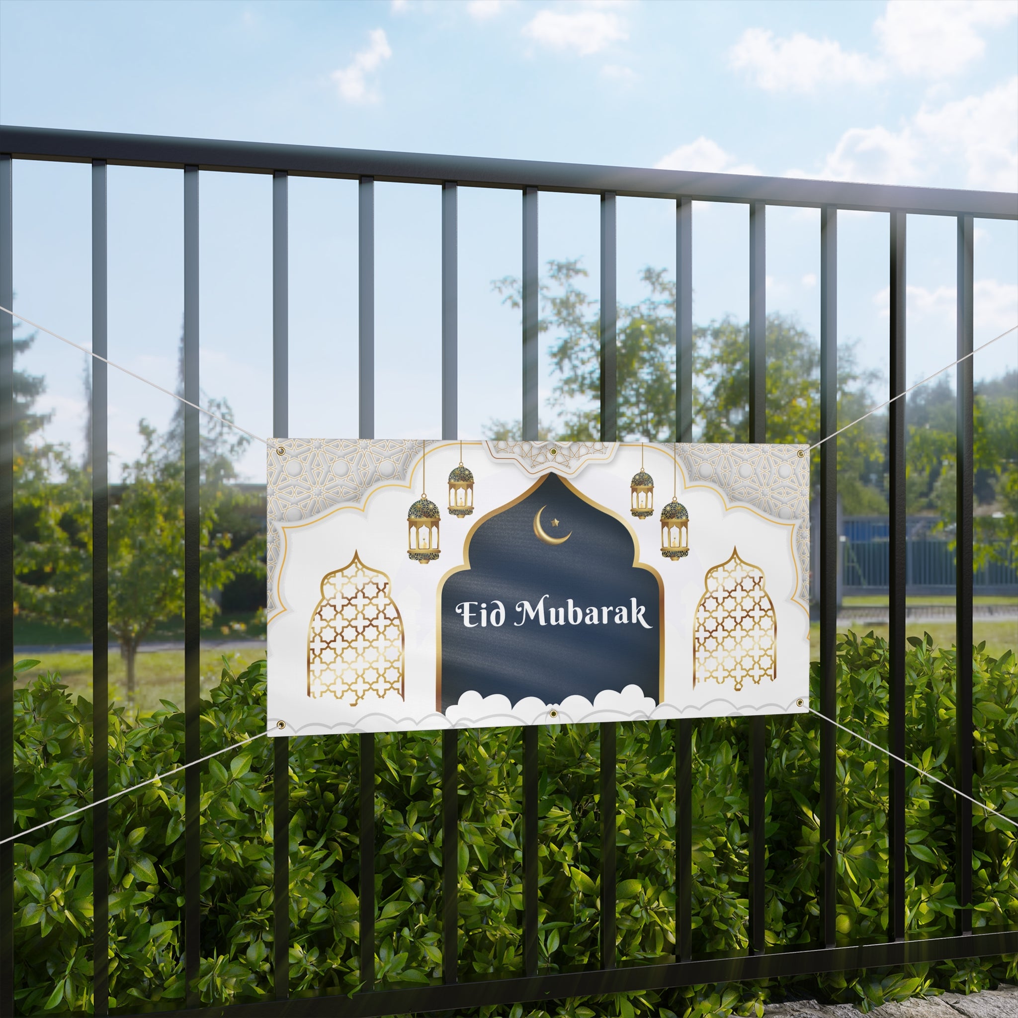 Eid Mubarak Matte Banner — Decorative Ramadan Celebration Banner