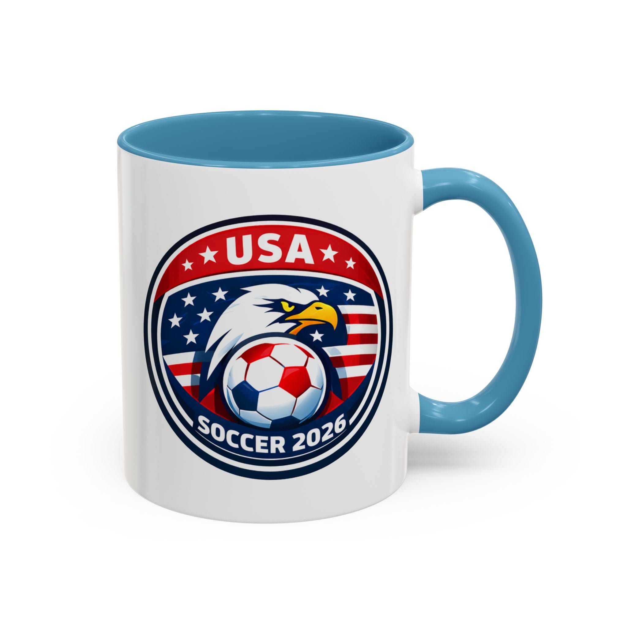 USA Soccer 2026 Accent Coffee Mug — Eagle & Flag Soccer Team Fan Gift (11/15oz)