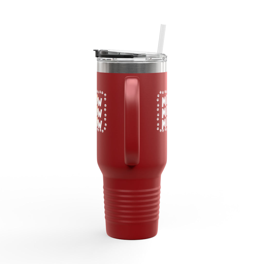 40oz Insulated Travel Mug — Red "MEOW MEOW" Cute Cat Paw Design