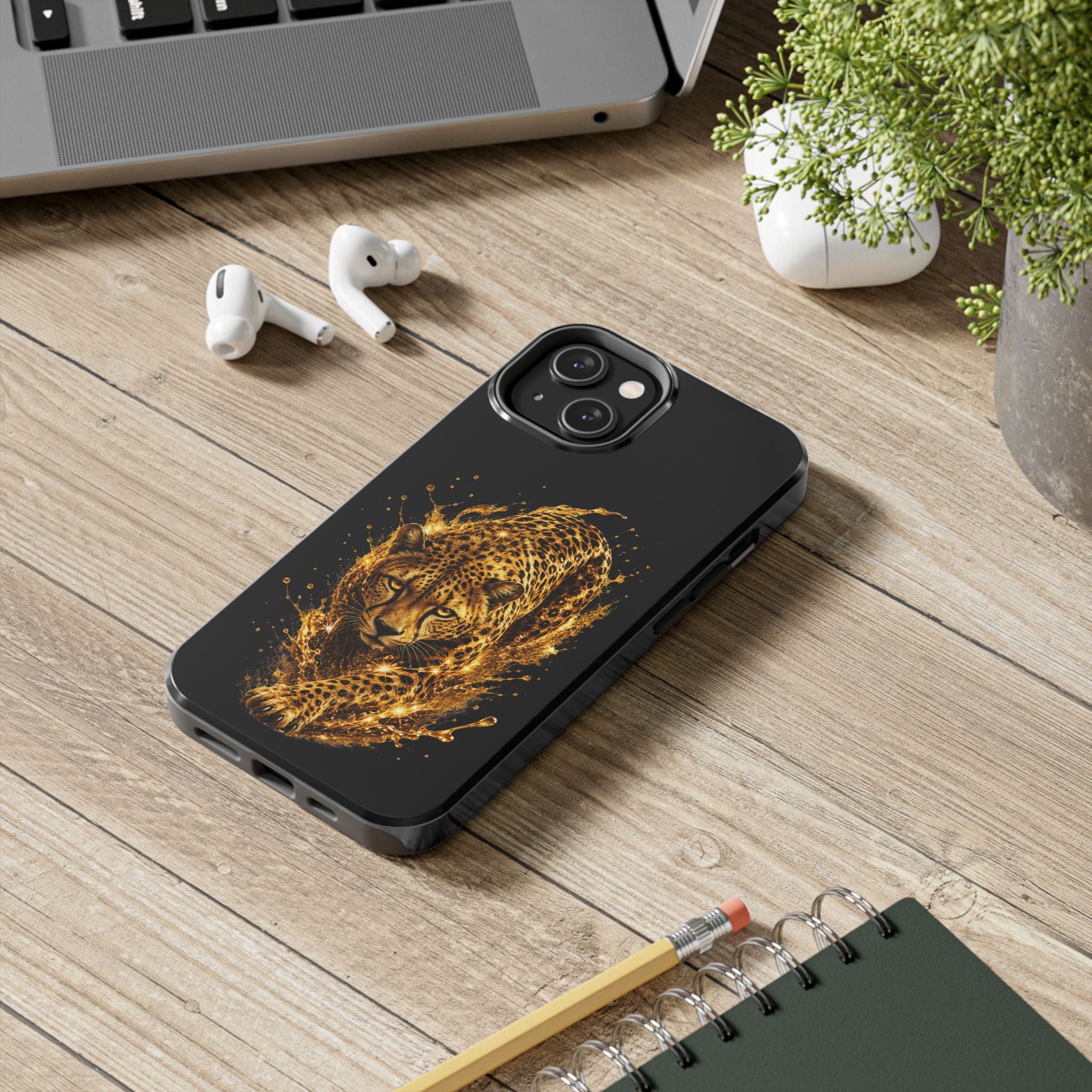 Golden Cheetah Tough Phone Case — Fierce Splash Design, Protective iPhone Cover