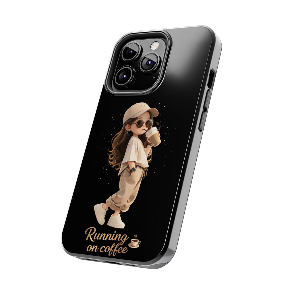 Phone Case — 'Running on Coffee' Cute Coffee Girl Protective Case