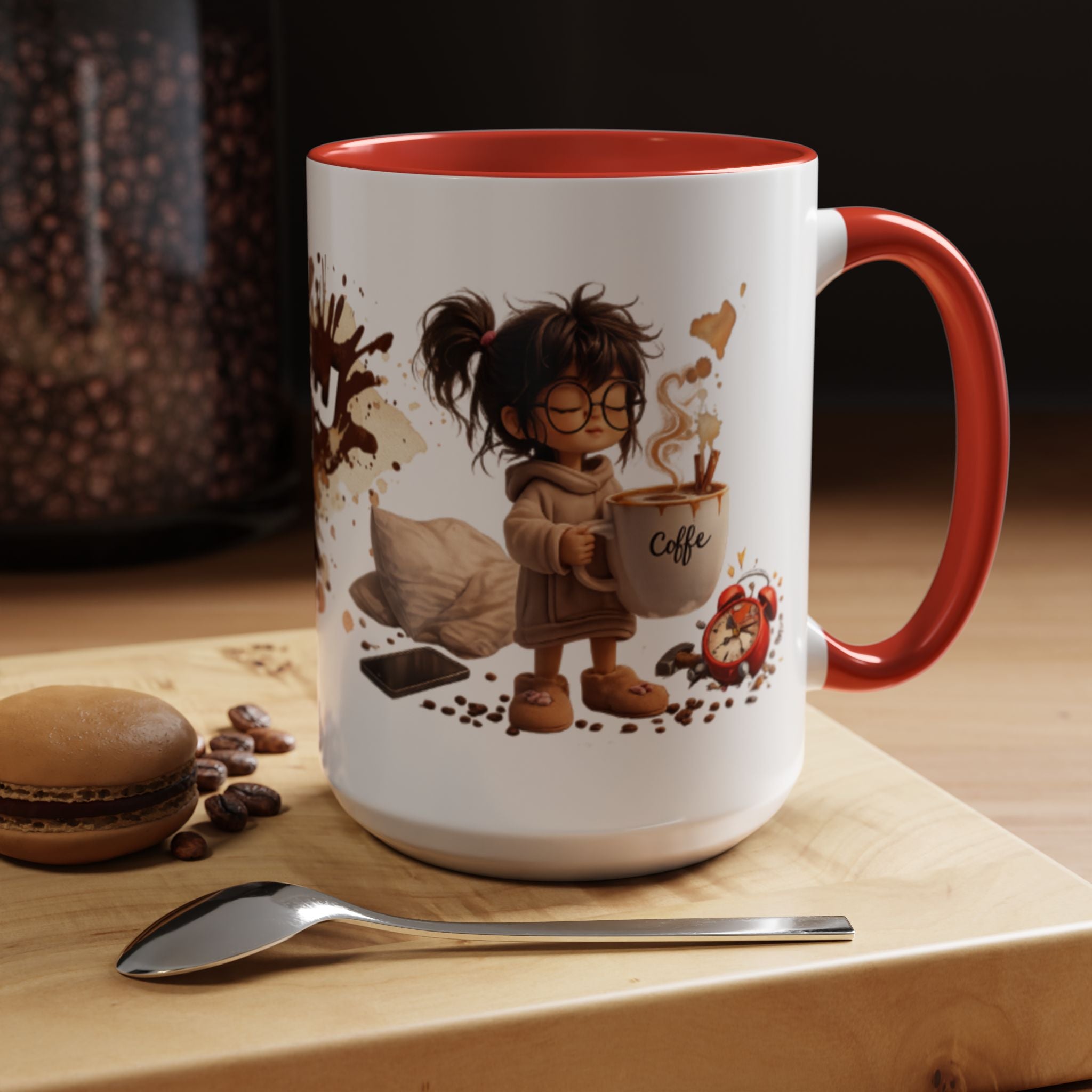 Cute Coffee Girl Accent Mug — Arabic Script Coffee Design (11/15oz)