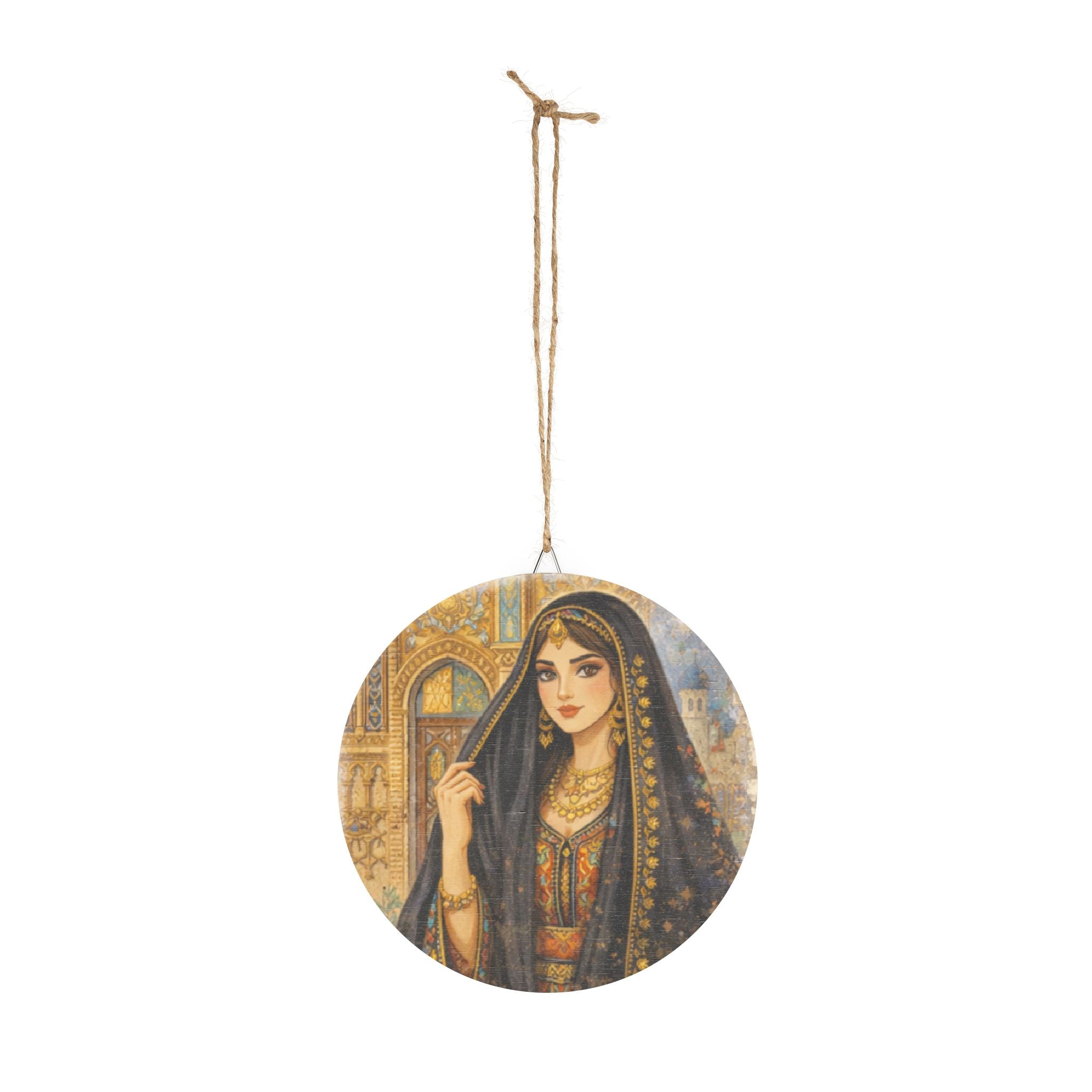 Middle Eastern Princess Round Wood Sign — Vintage Arabian Art Wall Decor