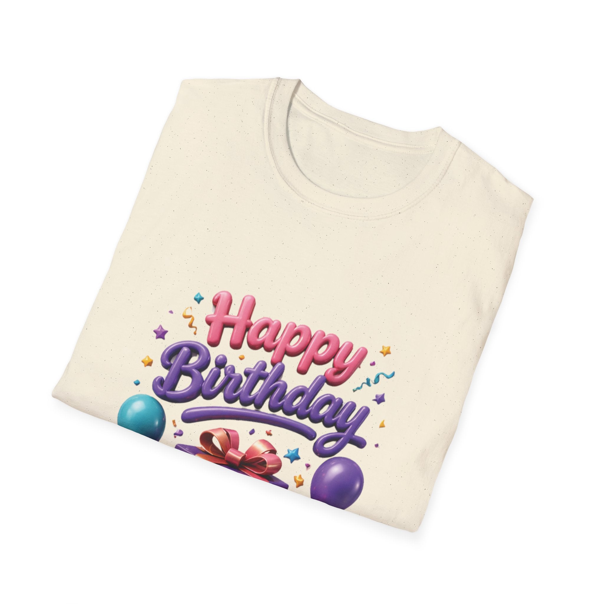Birthday T-Shirt — "Happy Birthday" Gift Tee with Balloons & Present