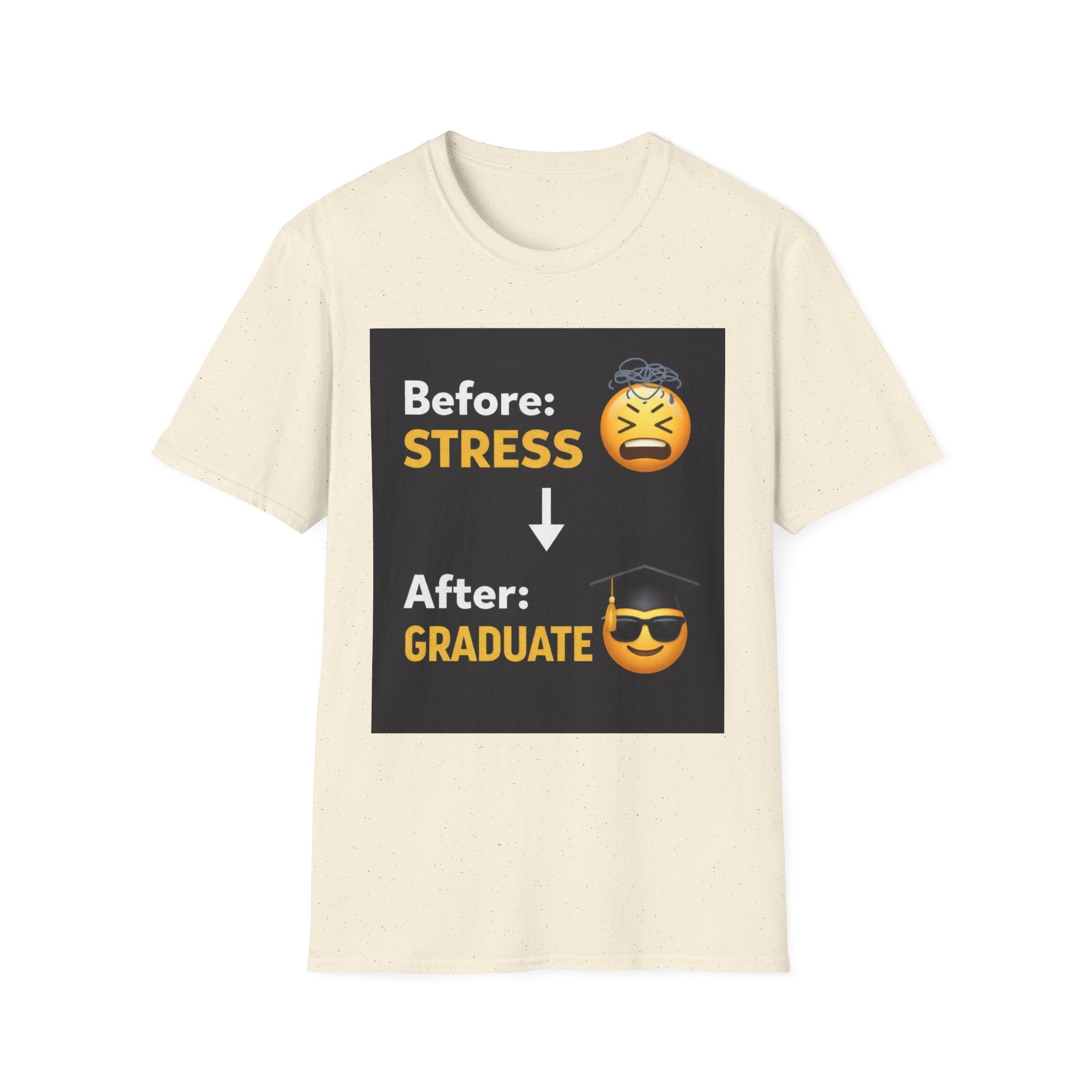 Graduation Emoji T-Shirt - "Before: STRESS → After: GRADUATE" Funny Grad Shirt