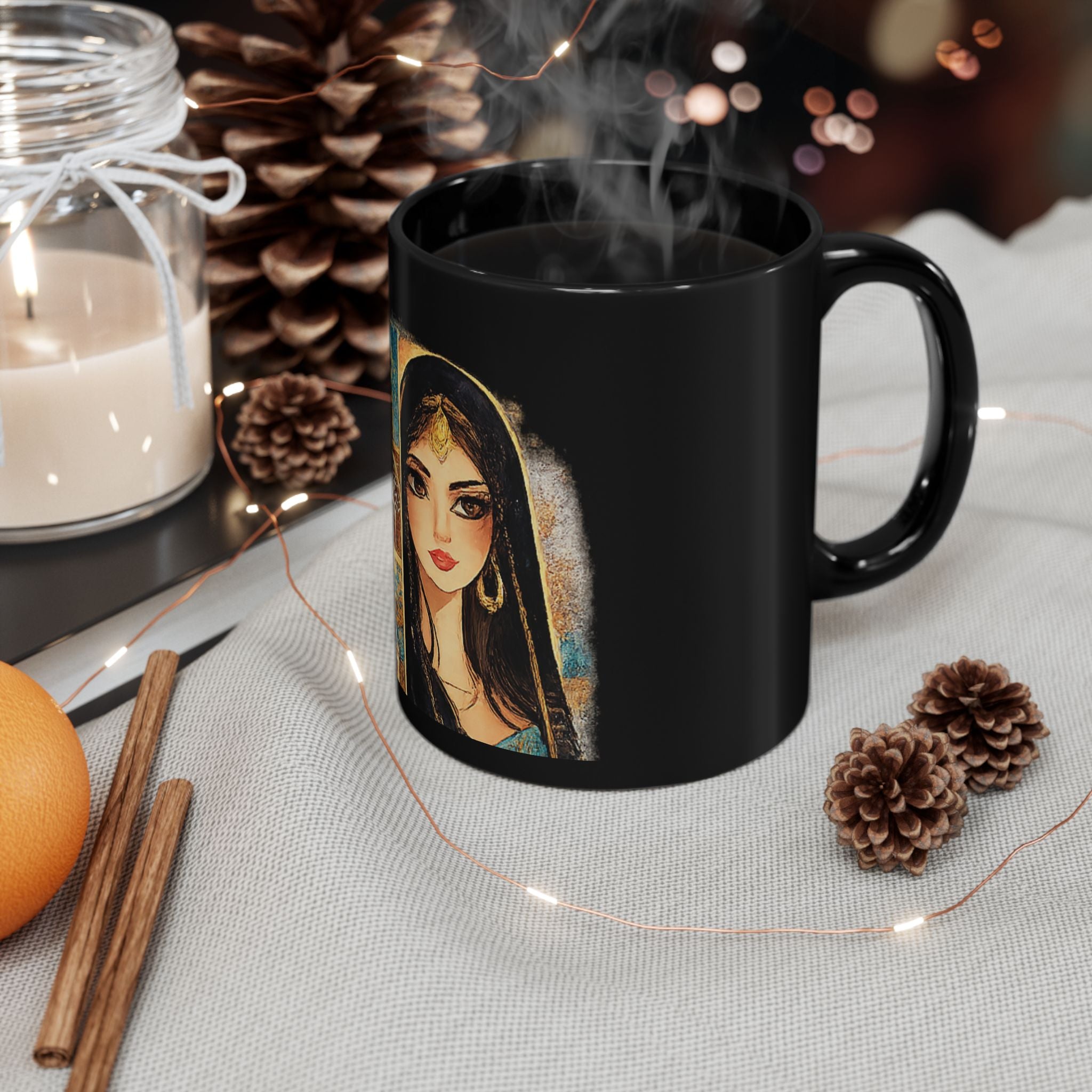 Black Ceramic Mug – Middle Eastern Princess Portrait Art Coffee Cup