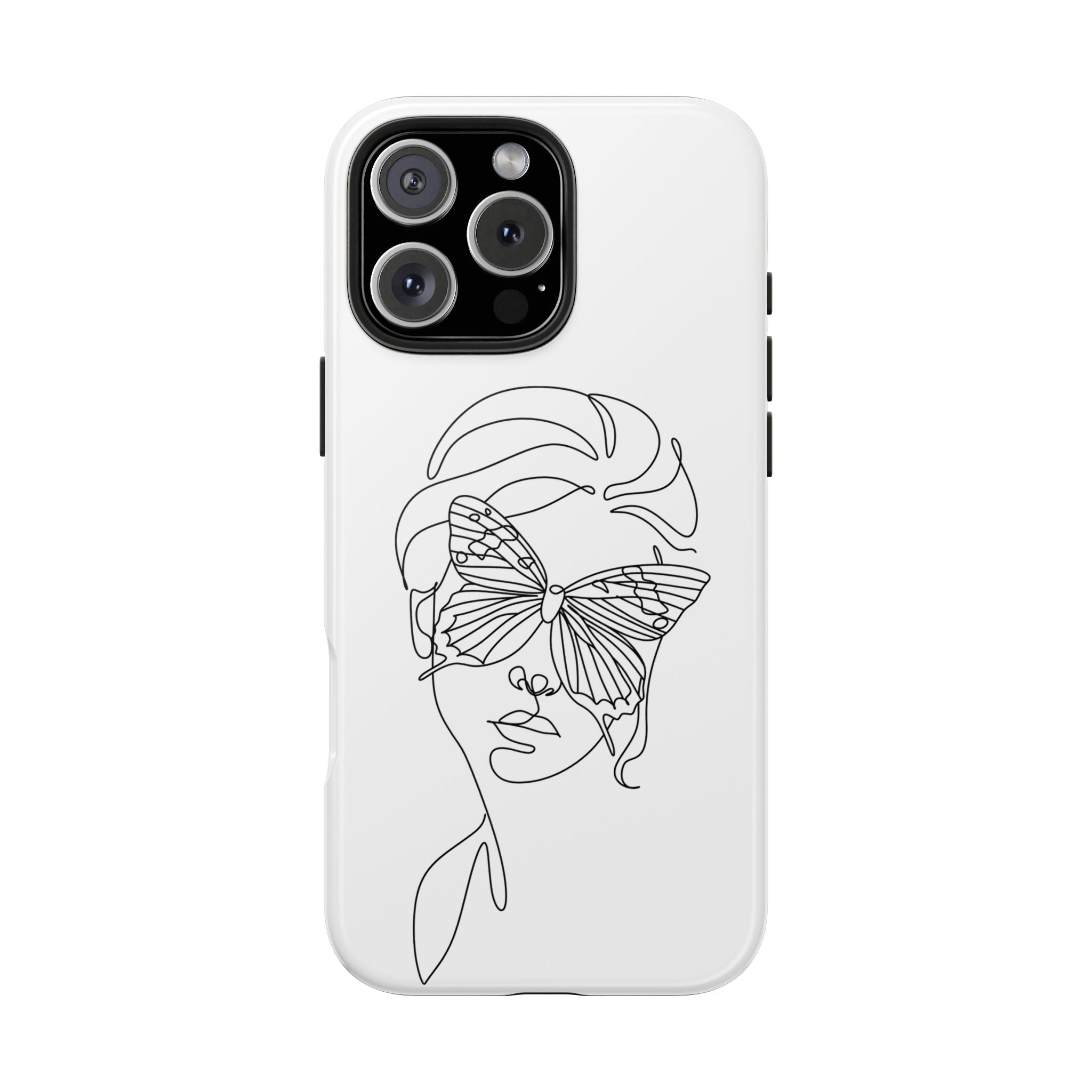 Butterfly Line Art Tough Phone Case — Minimalist Woman Face Design