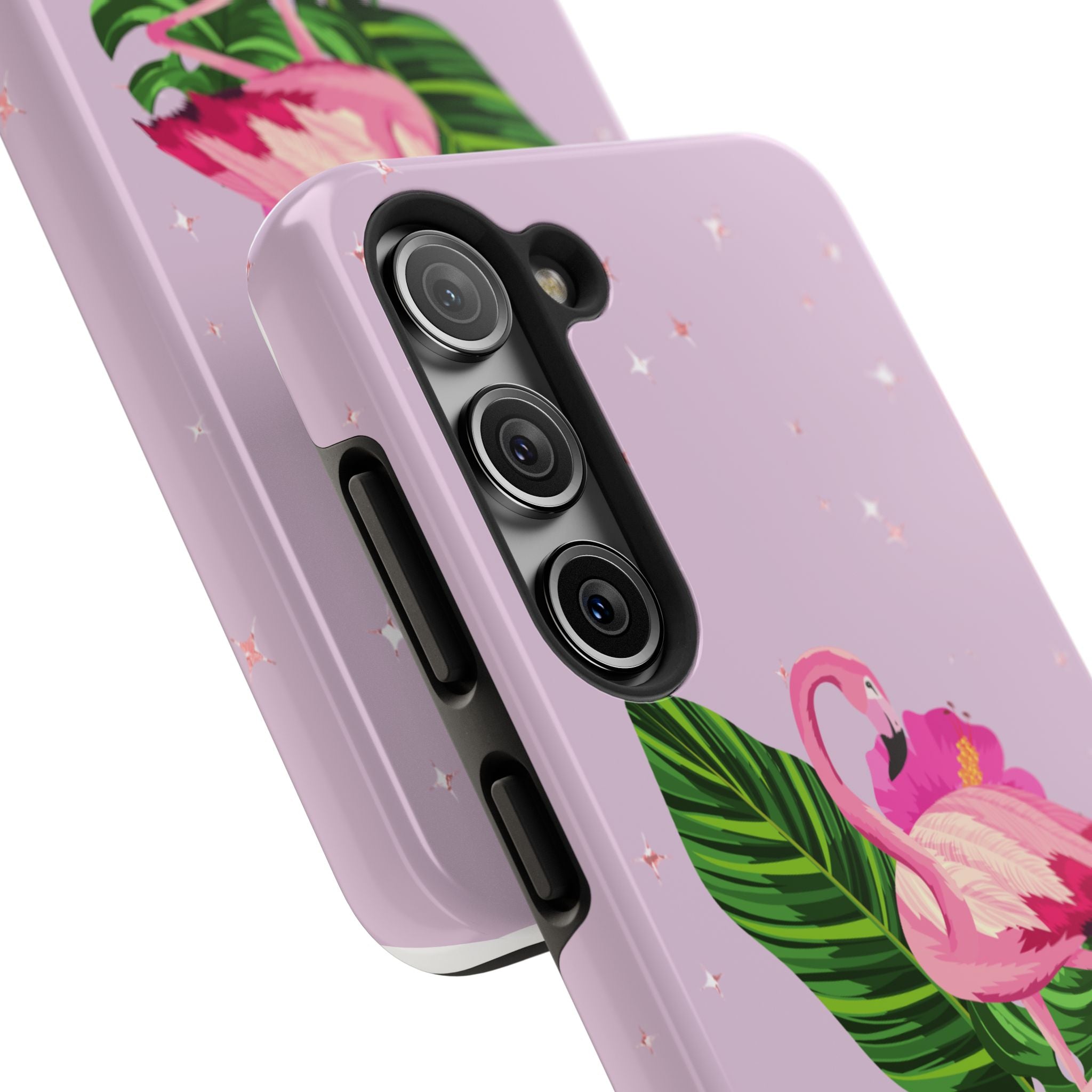 Flamingo Tropical Tough Phone Case — Pink Hibiscus & Palm Leaves