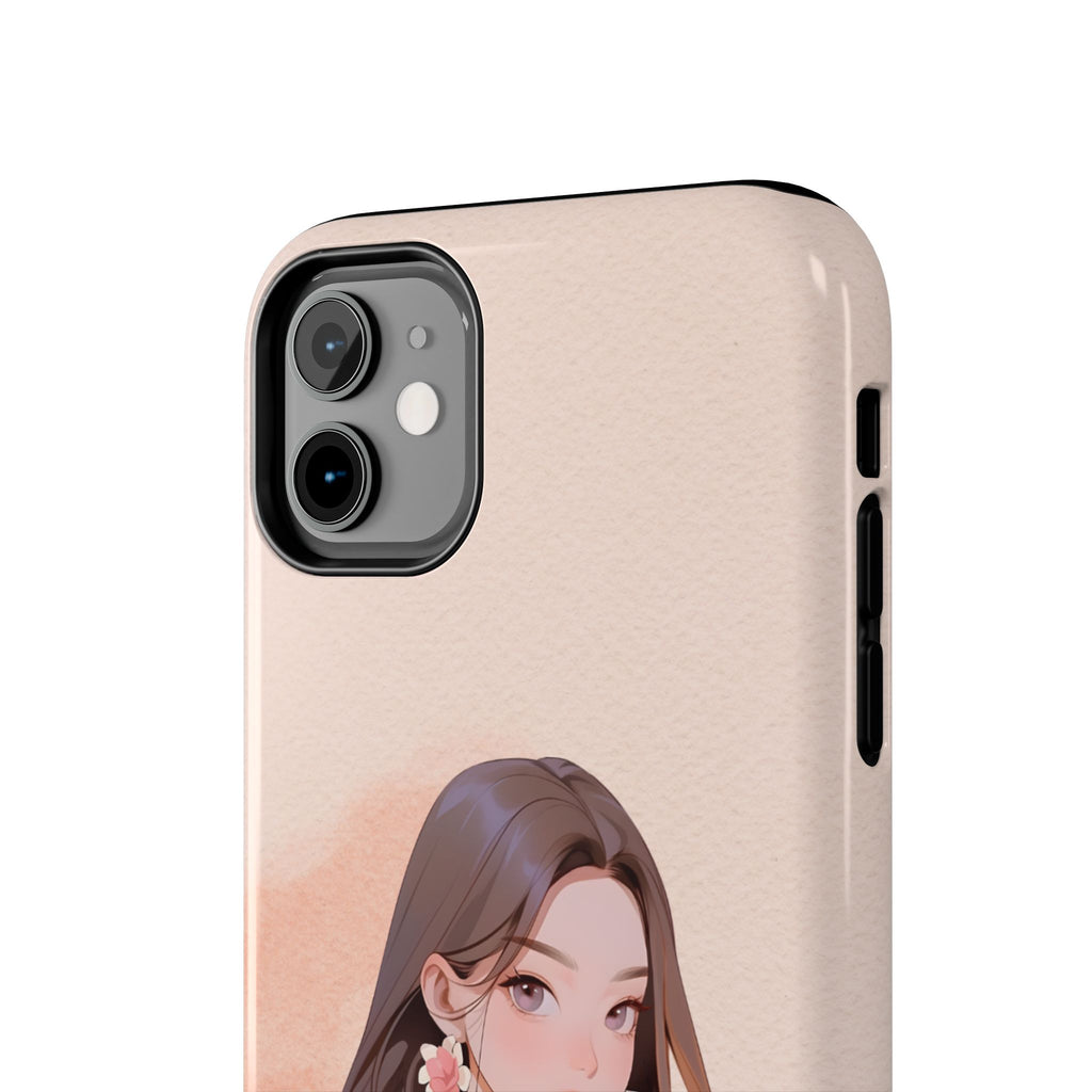 Tough Phone Case — Elegant Anime Girl Illustration, Protective Slim Phone Cover
