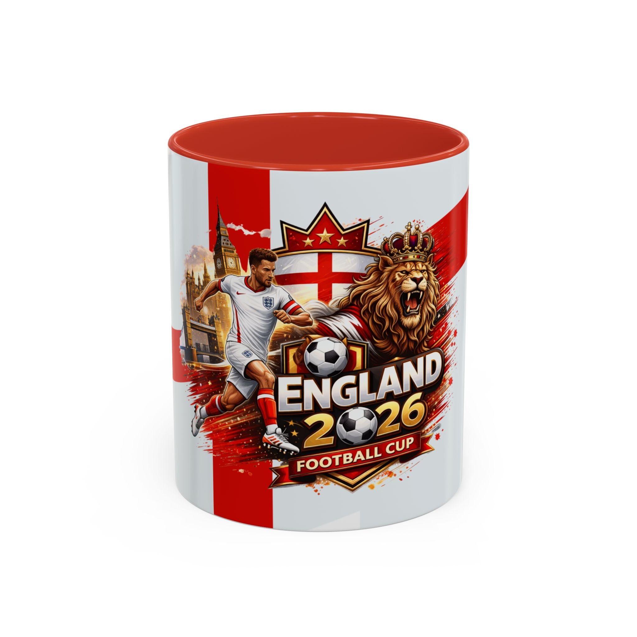 England 2026 Football Cup Accent Mug — Lion & St. George Soccer Coffee Cup (11/15oz)