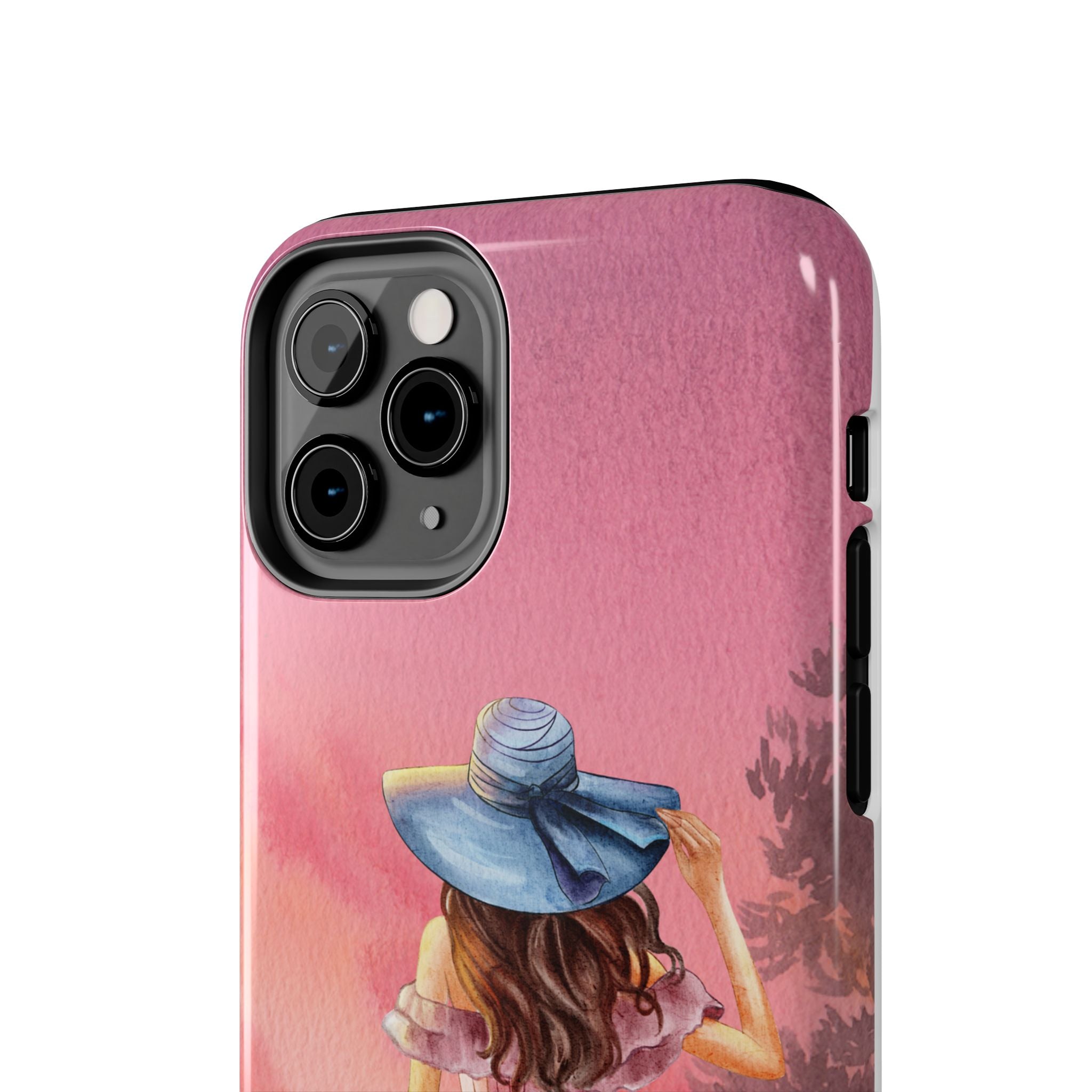Pastel Picnic Girl Phone Case — Protective Tough Phone Case with Watercolor Sunset Design