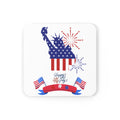 4th of July Cork Coaster — USA Flag Statue of Liberty Fireworks Design