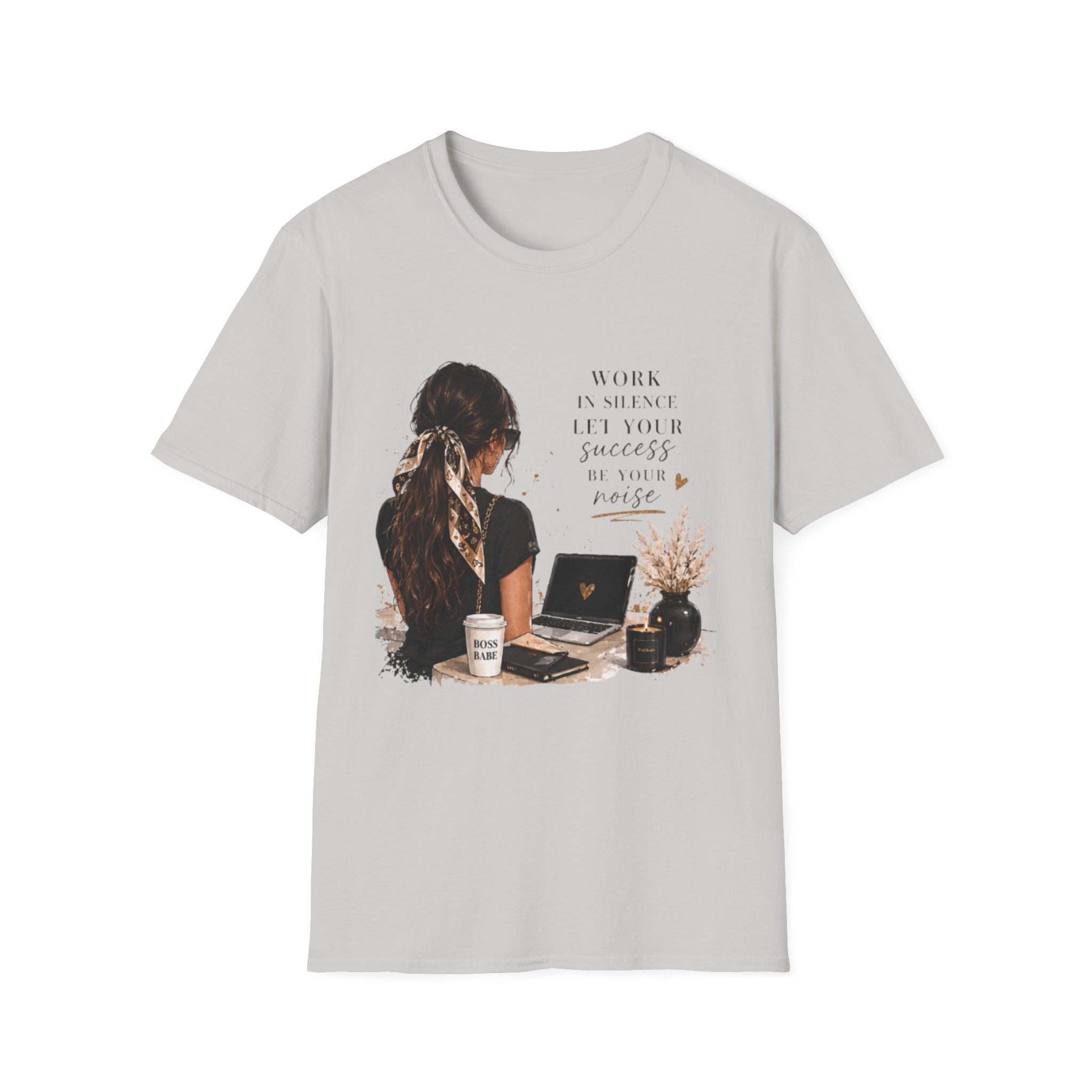 Work Patient Let Your Success Be Your Noise T-Shirt — Inspirational Girl Desk Graphic Tee