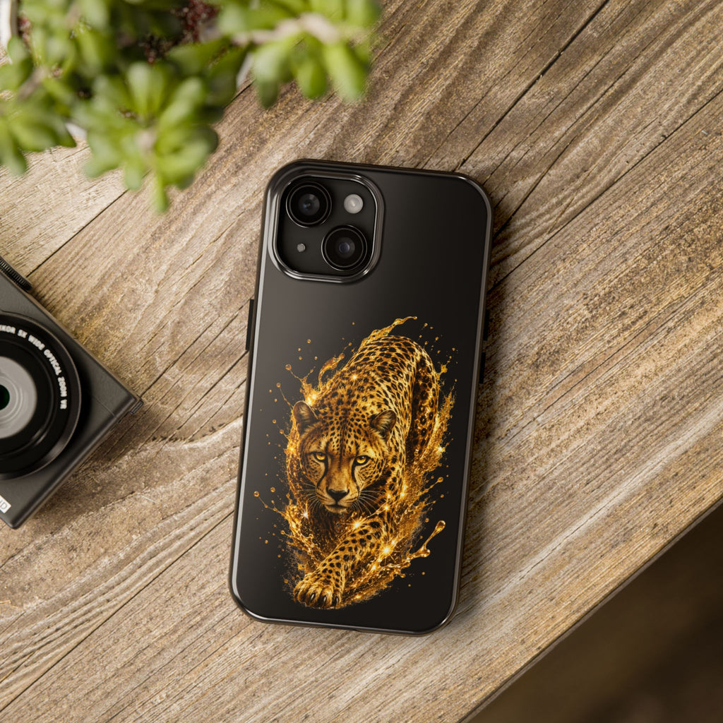 Golden Cheetah Tough Phone Case — Fierce Splash Design, Protective iPhone Cover