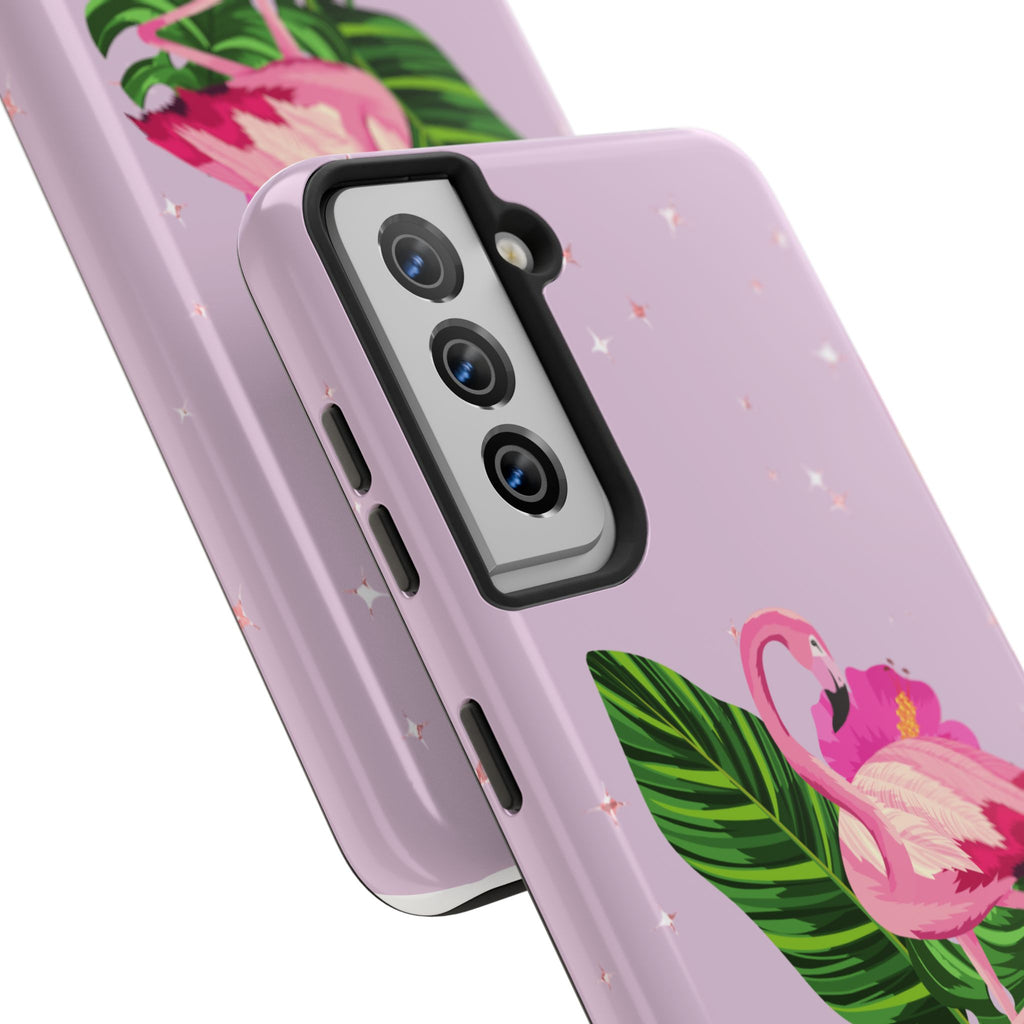 Flamingo Tropical Tough Phone Case — Pink Hibiscus & Palm Leaves