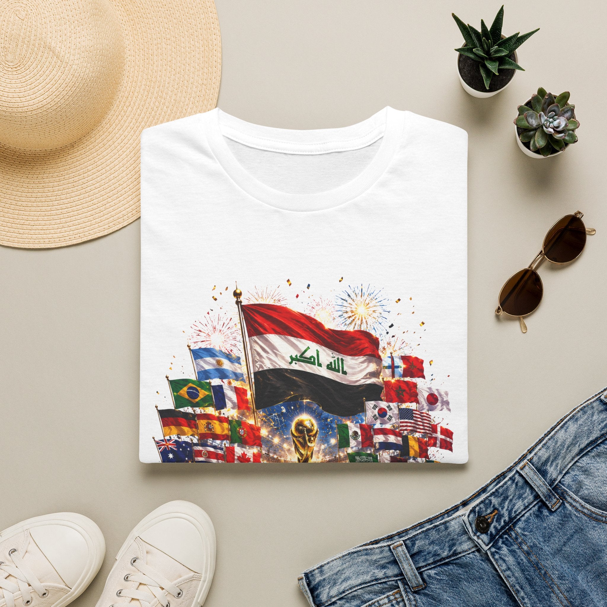Iraq Flag T-Shirt — Arabic Pride Design (’فرحنا واللي يحبنا ’)