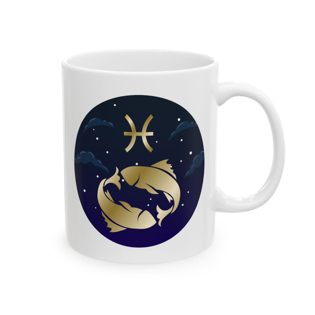 Pisces Moonlit Cat Ceramic Mug — Cute Night Sky 11oz & 15oz Coffee Cup