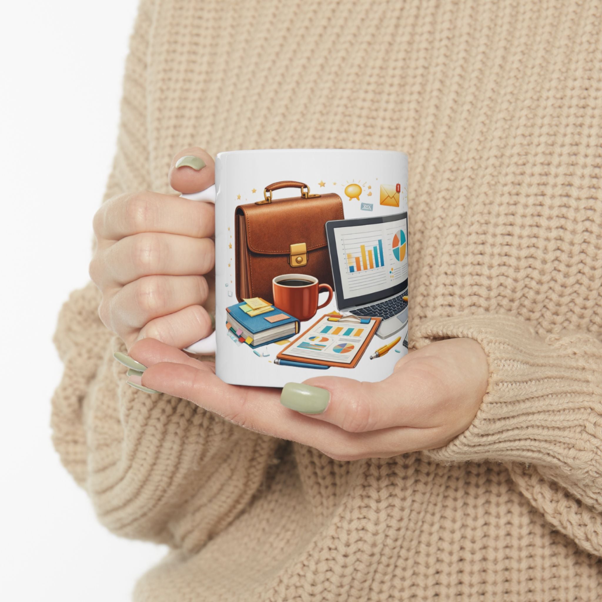 Office Productivity Ceramic Mug — Work Desk Illustration Coffee Cup (11oz/15oz)