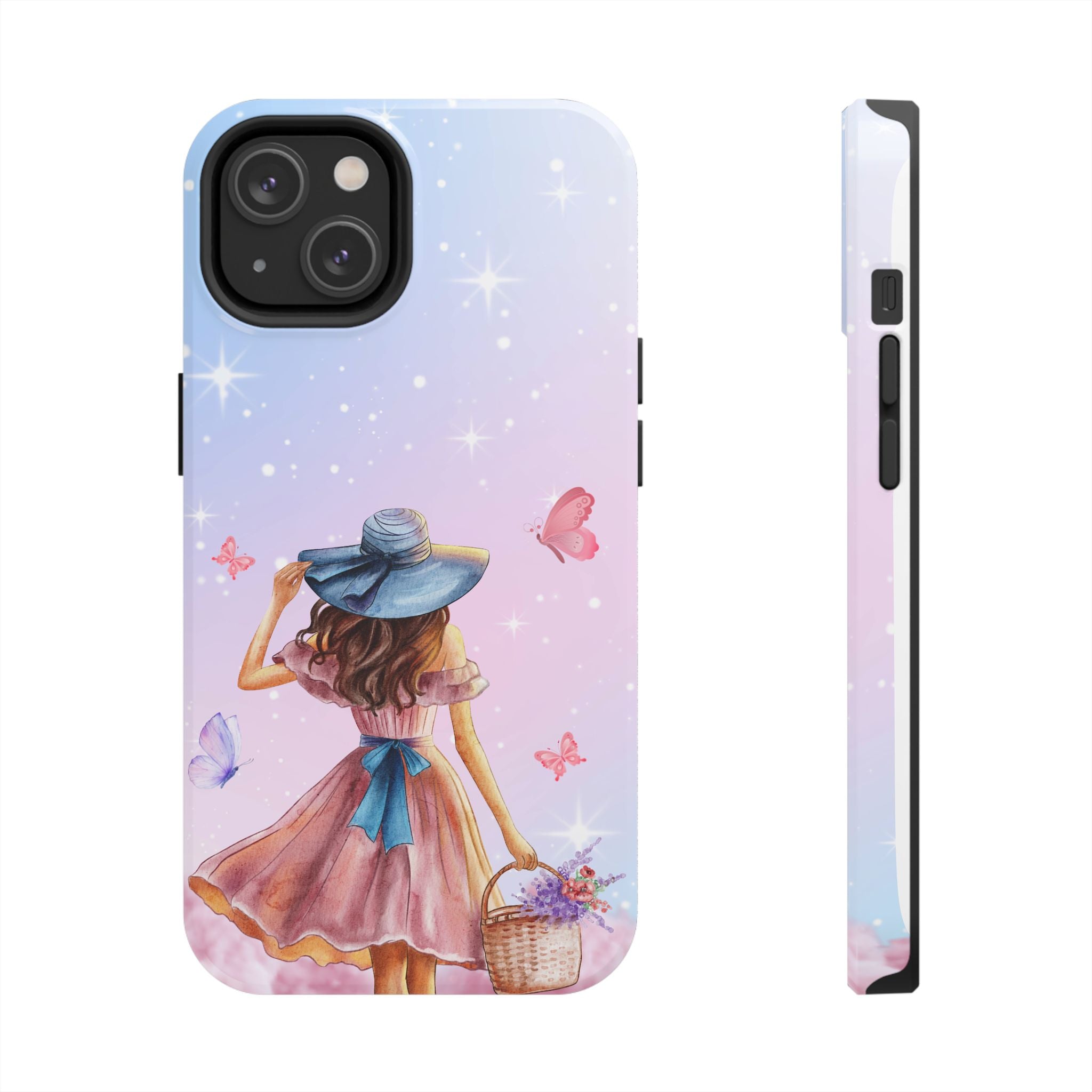 Pastel Girl with Hat Phone Case — Floral Basket Butterfly Tough Phone Case