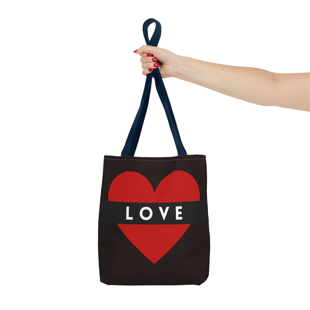 Love Heart Tote Bag — Red Heart "LOVE" All-Over Print Tote