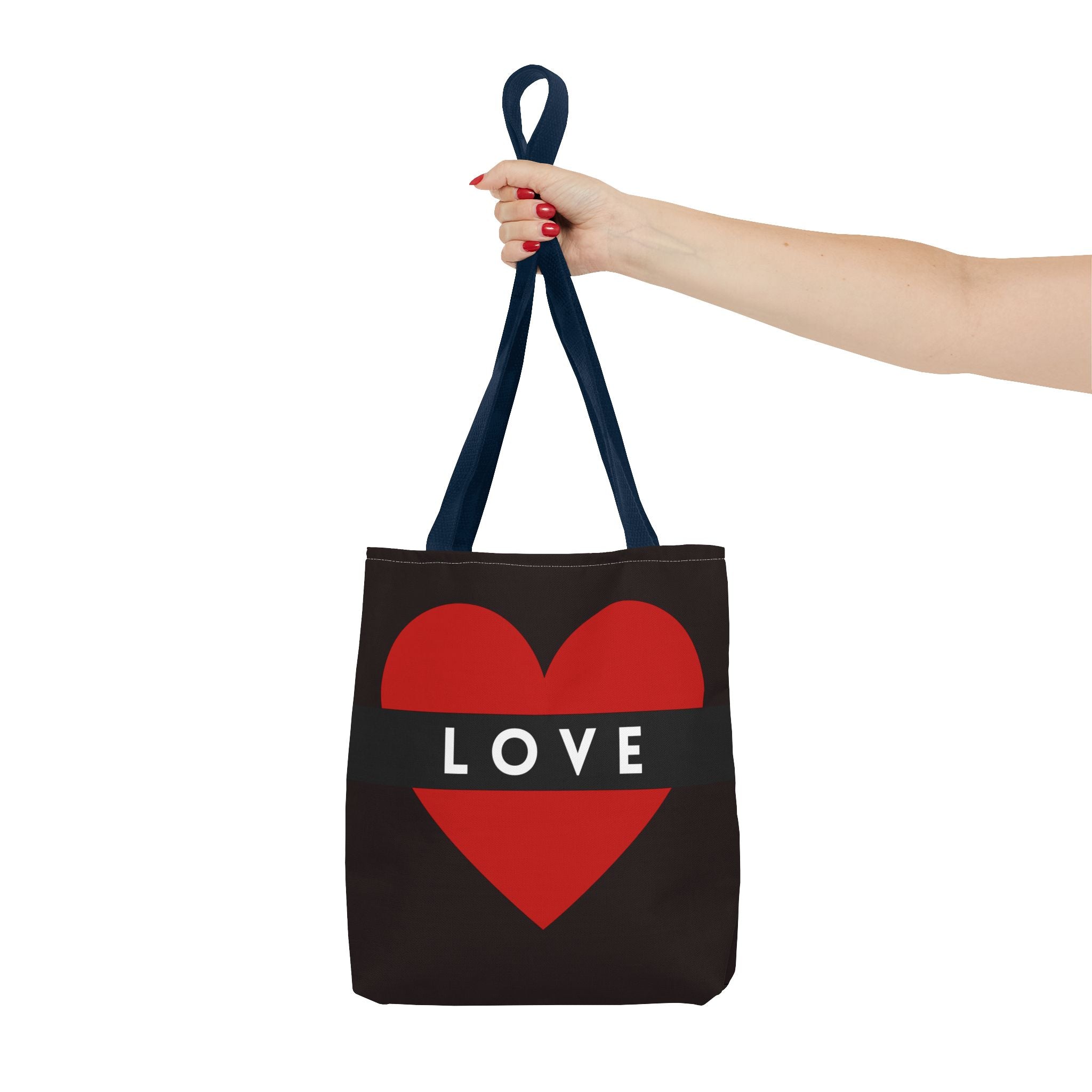 Love Heart Tote Bag — Red Heart "LOVE" All-Over Print Tote