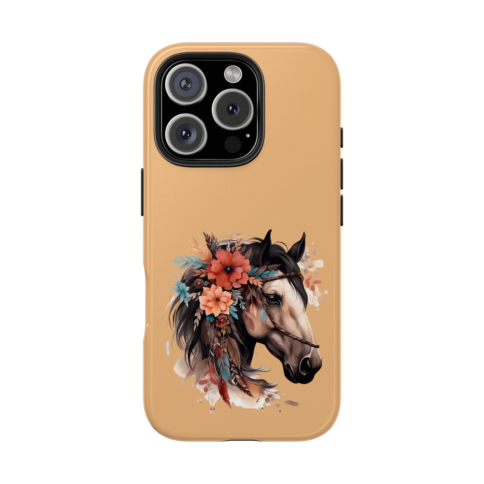 Horse Floral Tough Phone Case — Protective iPhone Cover with Boho Horse Head Design