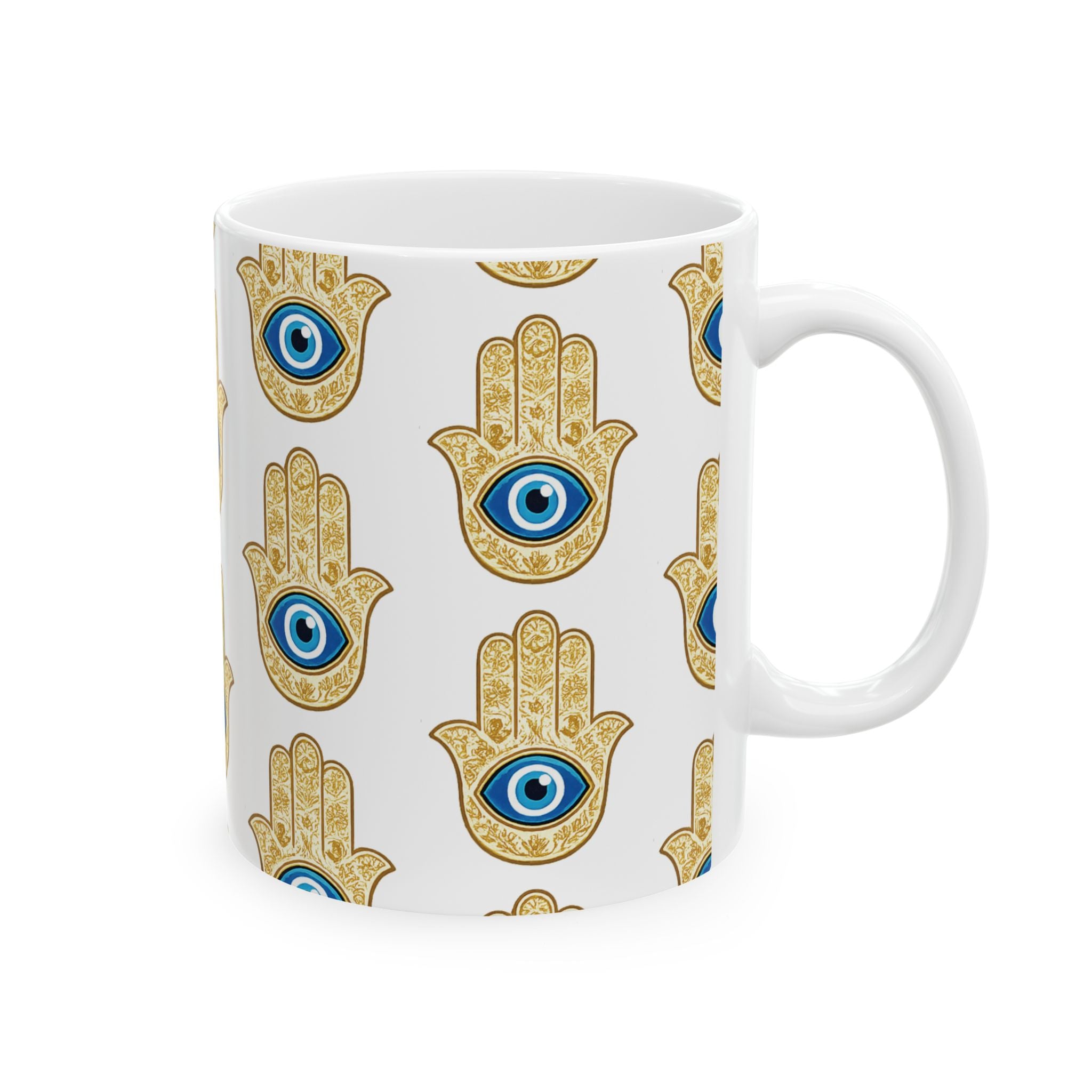 Evil Eye Hamsa Ceramic Mug — Protective Symbol Pattern (11oz & 15oz)