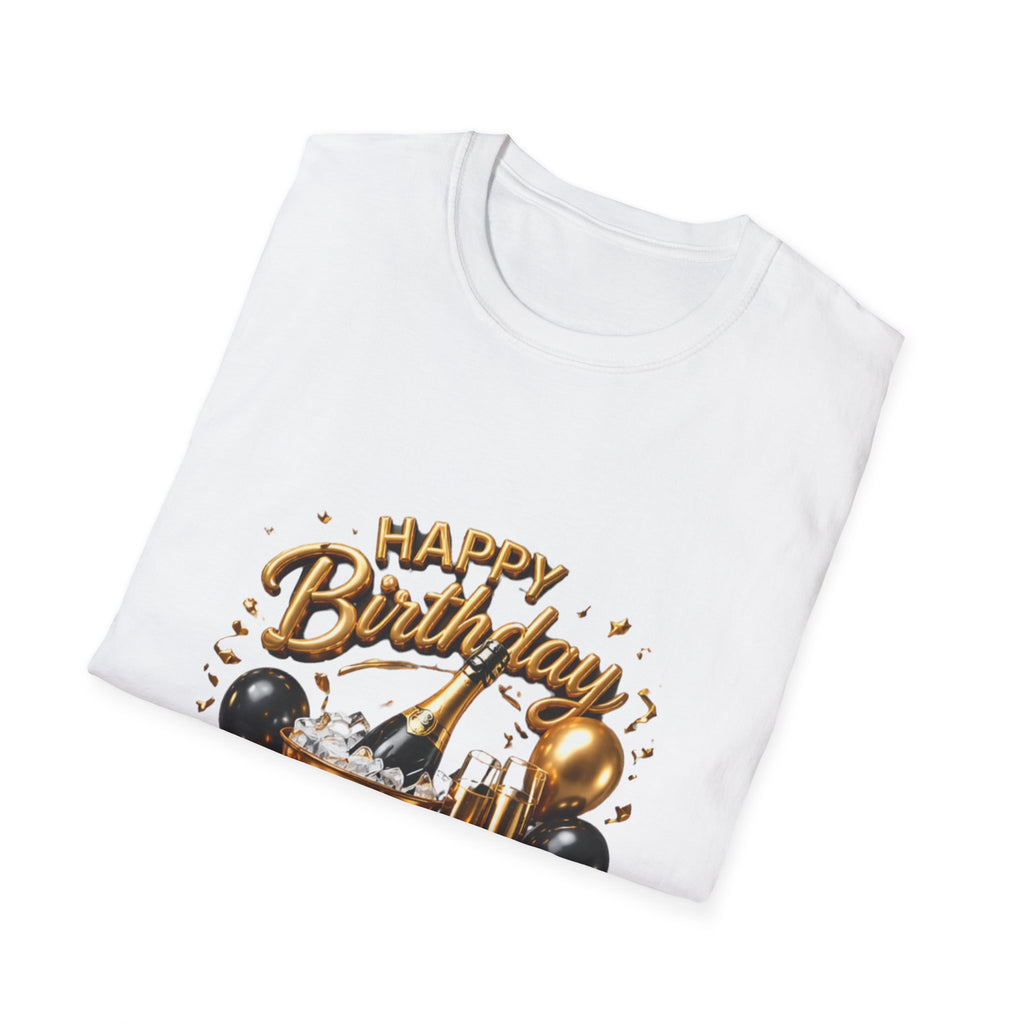 Birthday Cheers T-Shirt — "Happy Birthday" Champagne & Balloons Design