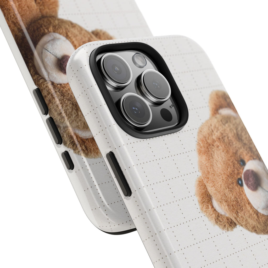 Teddy Bear Tough Phone Case — Cute Plush Peeking Design, Protective Shockproof Cover