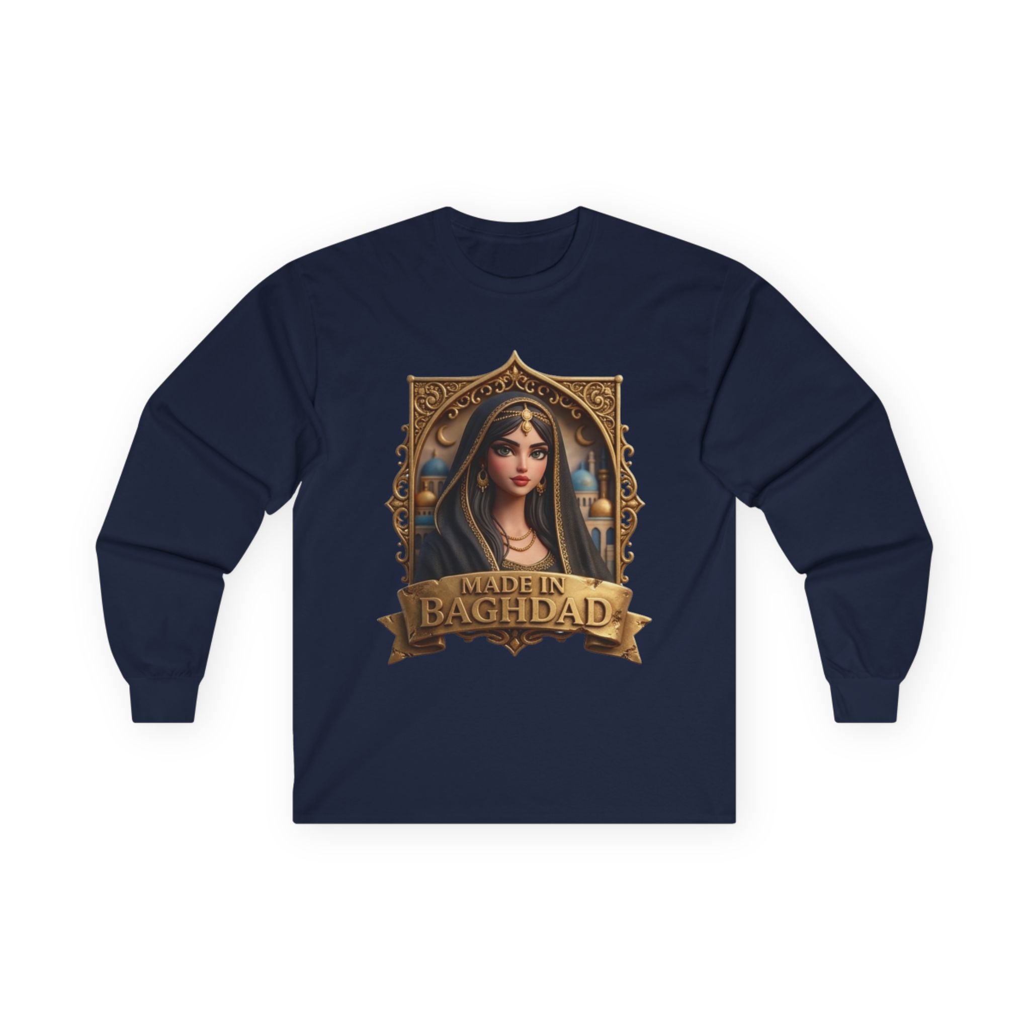 Baghdad Maiden Long Sleeve Tee — Vintage Middle Eastern Portrait Graphic