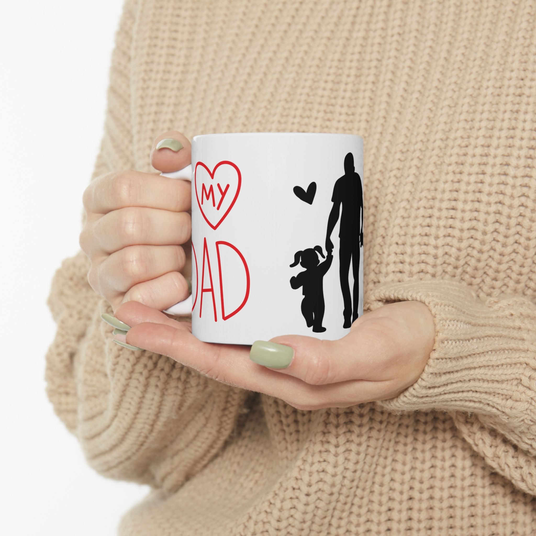 Father’s Day Ceramic Mug — "I  My Dad" Coffee Cup with Dad & Kids Silhouette (11oz)
