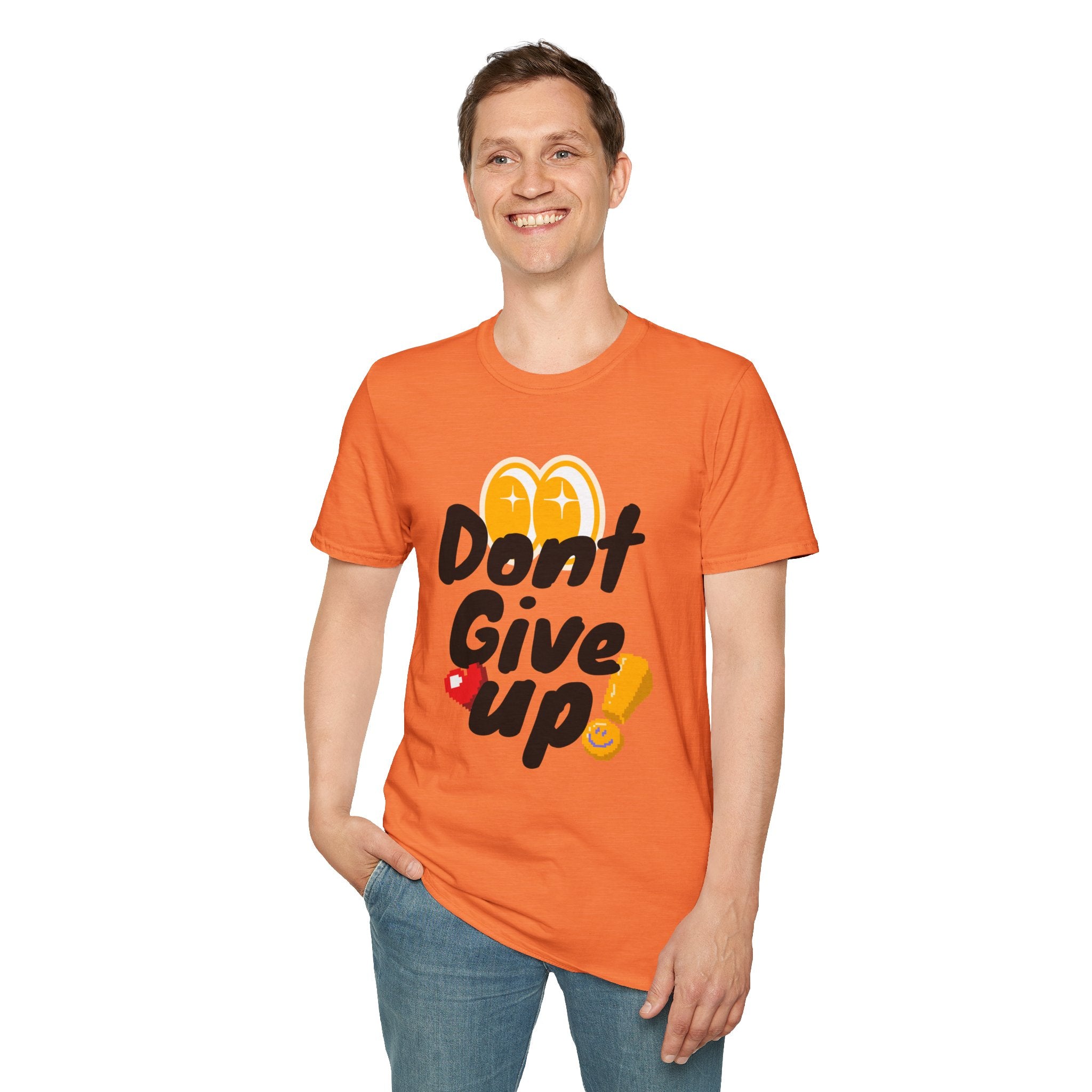 Don't Give Up T-Shirt — Motivational Graphic Tee with Positive Icons