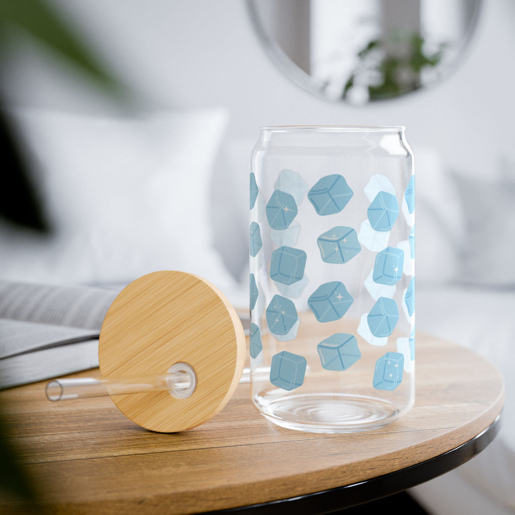 Hexagon Blue Pattern Sipper Glass — 16oz Reusable Straw Tumbler