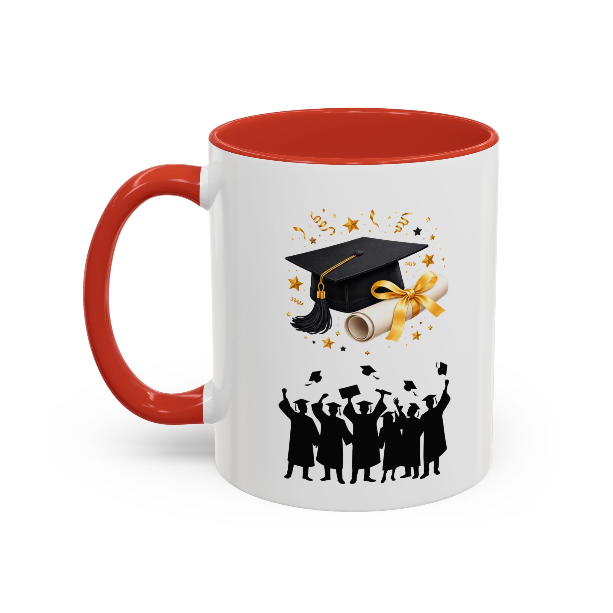 Graduation Celebration Coffee Mug — Cap, Diploma & Tossed Caps Design