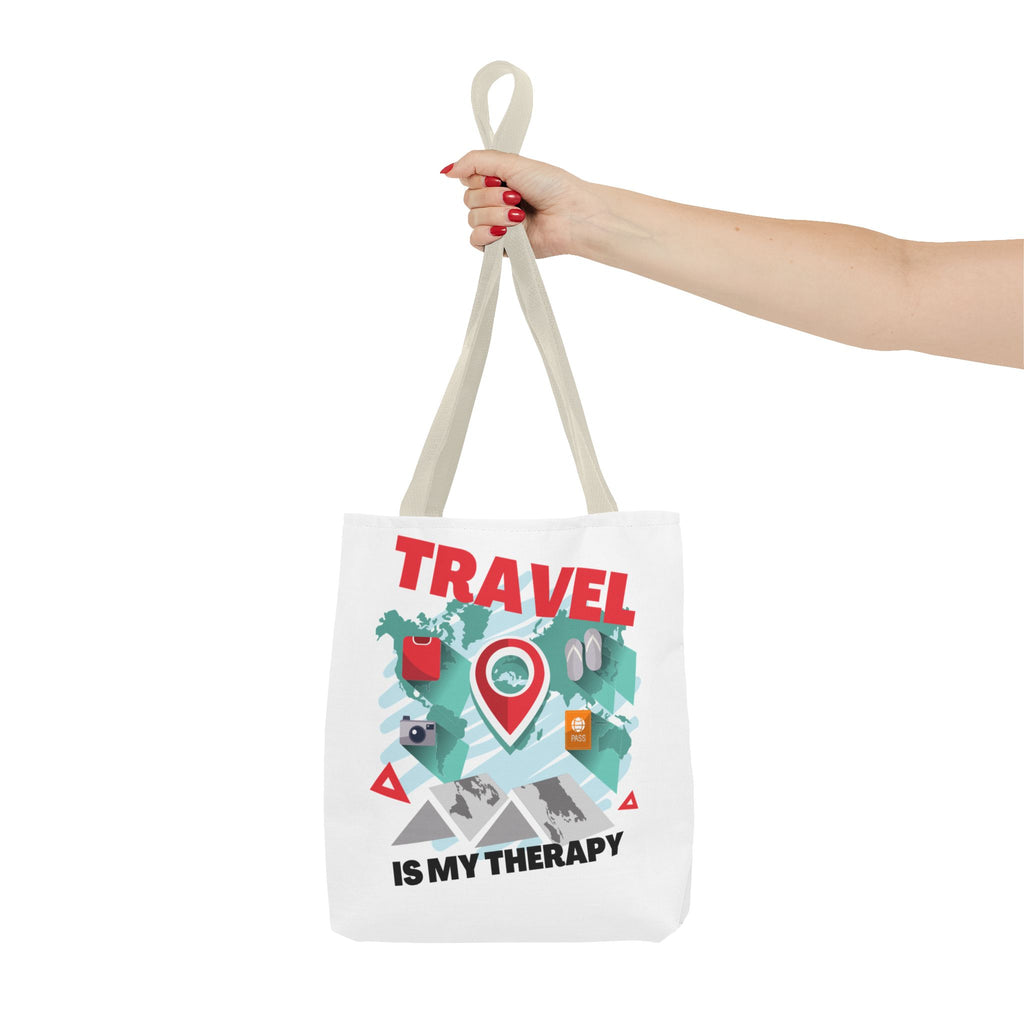Travel Tote Bag - "Travel Is My Therapy" Canvas Shopper