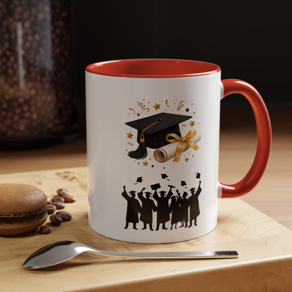 Graduation Celebration Coffee Mug — Cap, Diploma & Tossed Caps Design